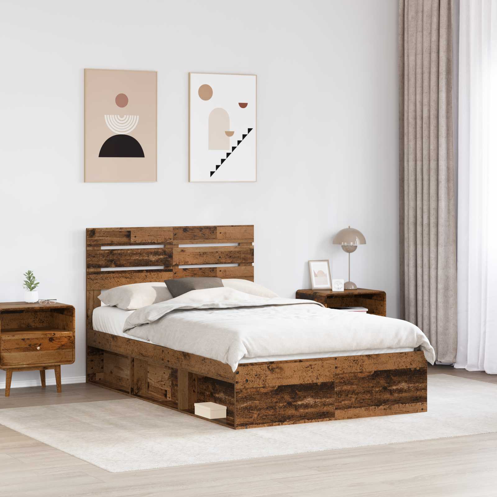 Bedframe met hoofdeinde Oudhout 120 x 200 cm Massief grenenhout is nu te koop bij PeponiXL, paradijselijk wonen!