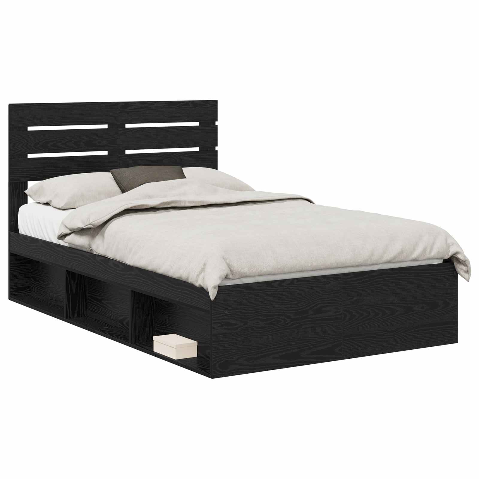 Bedframe met hoofdeinde Zwart 120 x 190 cm Massief grenenhout is nu te koop bij PeponiXL, paradijselijk wonen!