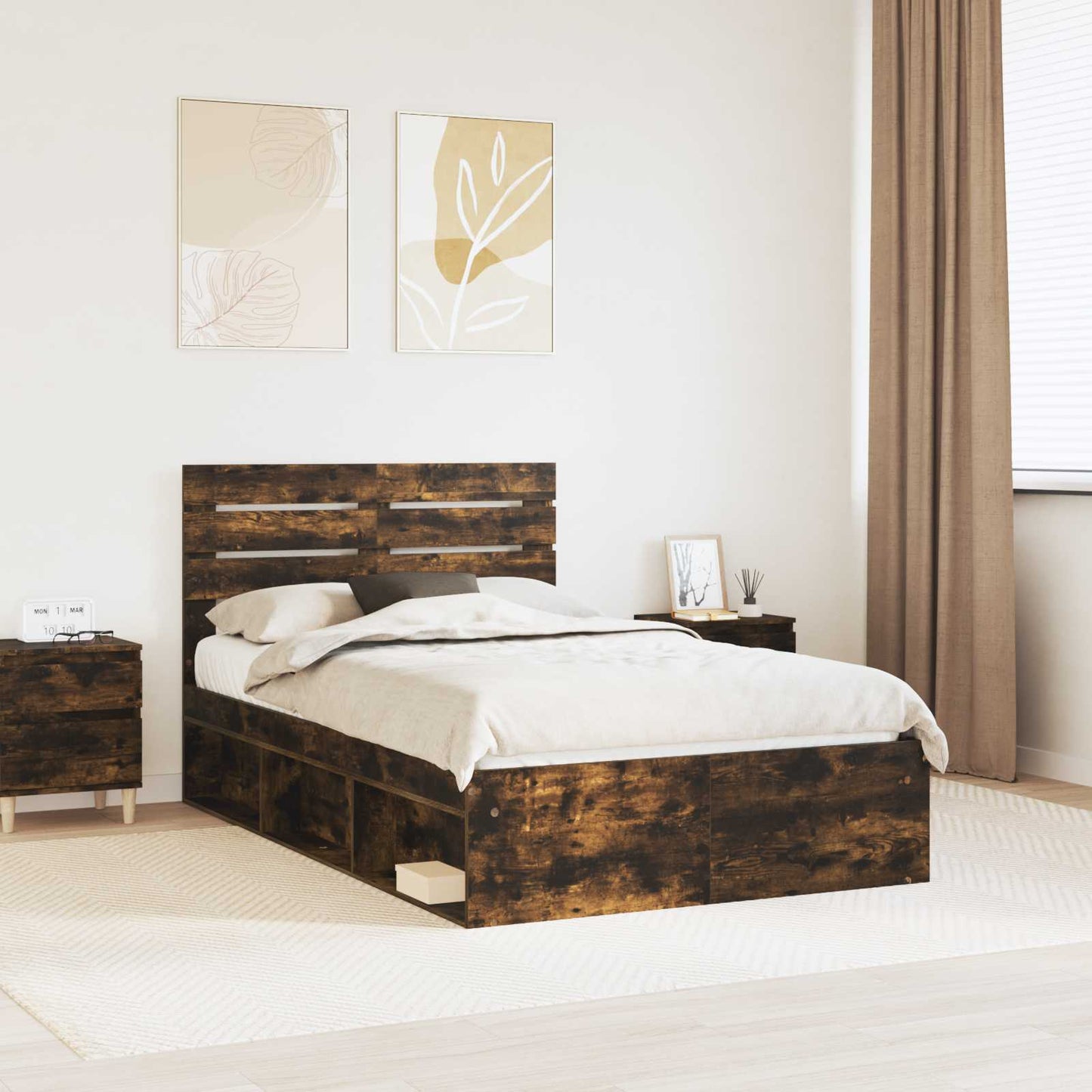 Bedframe Gerookt eiken 120 x 190 cm Massief grenenhout is nu te koop bij PeponiXL, paradijselijk wonen!