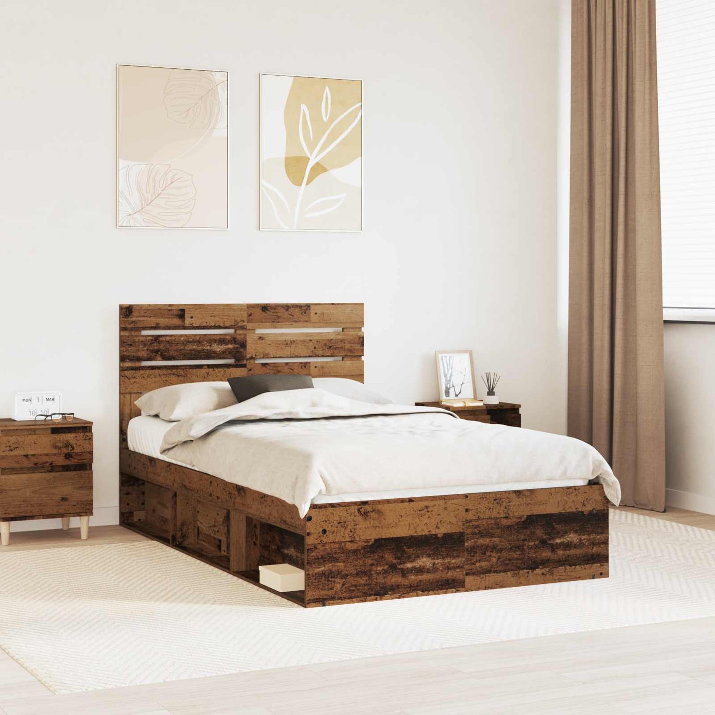 Bedframe met hoofdeinde Oudhout 120 x 190 cm Massief grenenhout is nu te koop bij PeponiXL, paradijselijk wonen!