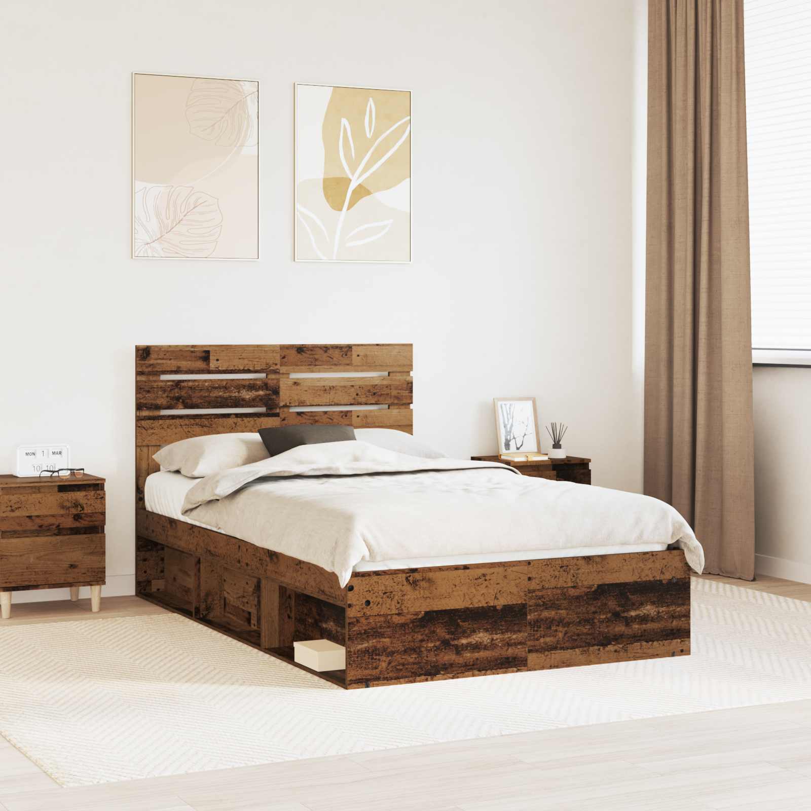 Bedframe met hoofdeinde Oudhout 120 x 190 cm Massief grenenhout is nu te koop bij PeponiXL, paradijselijk wonen!