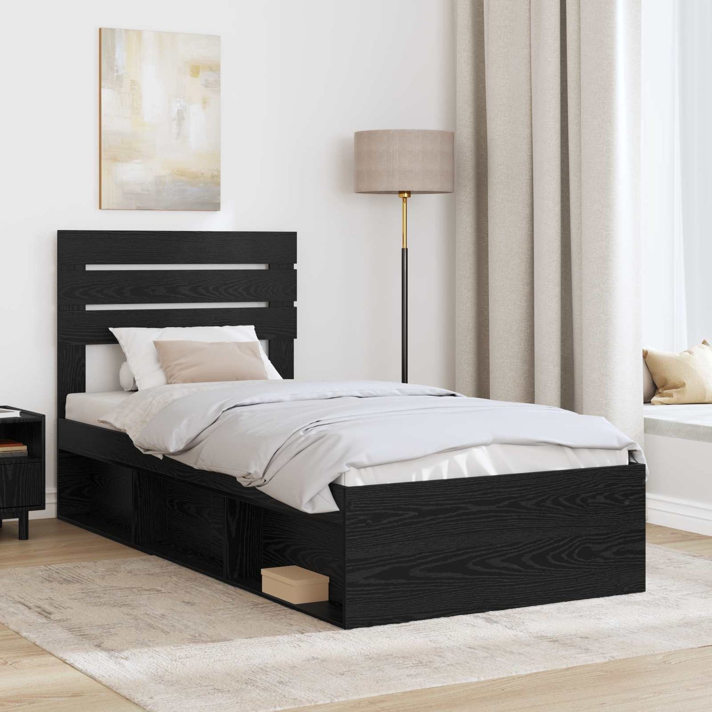 Bedframe met hoofdeinde Zwart 100 x 200 cm Massief grenenhout is nu te koop bij PeponiXL, paradijselijk wonen!