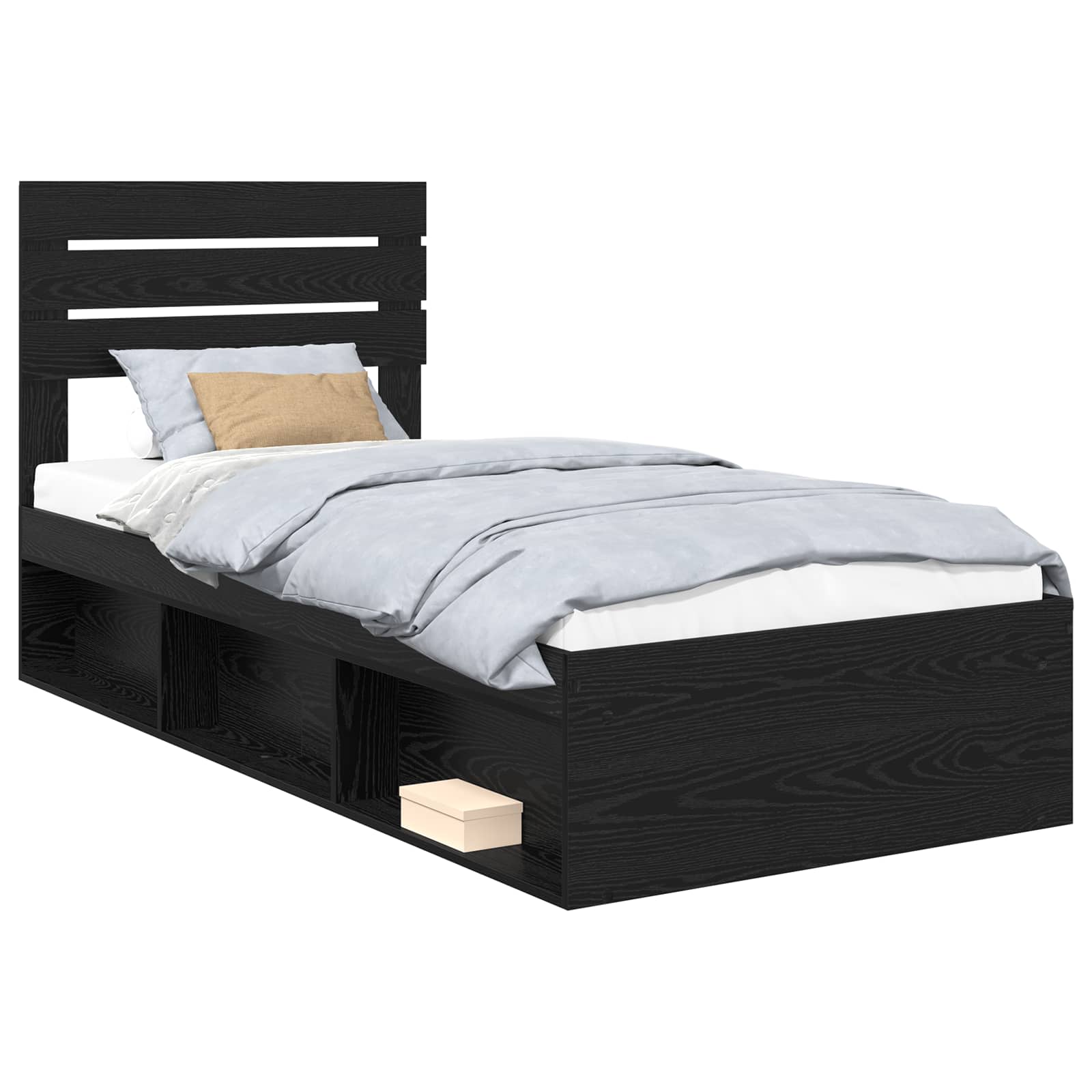 Bedframe met hoofdeinde Zwart 100 x 200 cm Massief grenenhout is nu te koop bij PeponiXL, paradijselijk wonen!