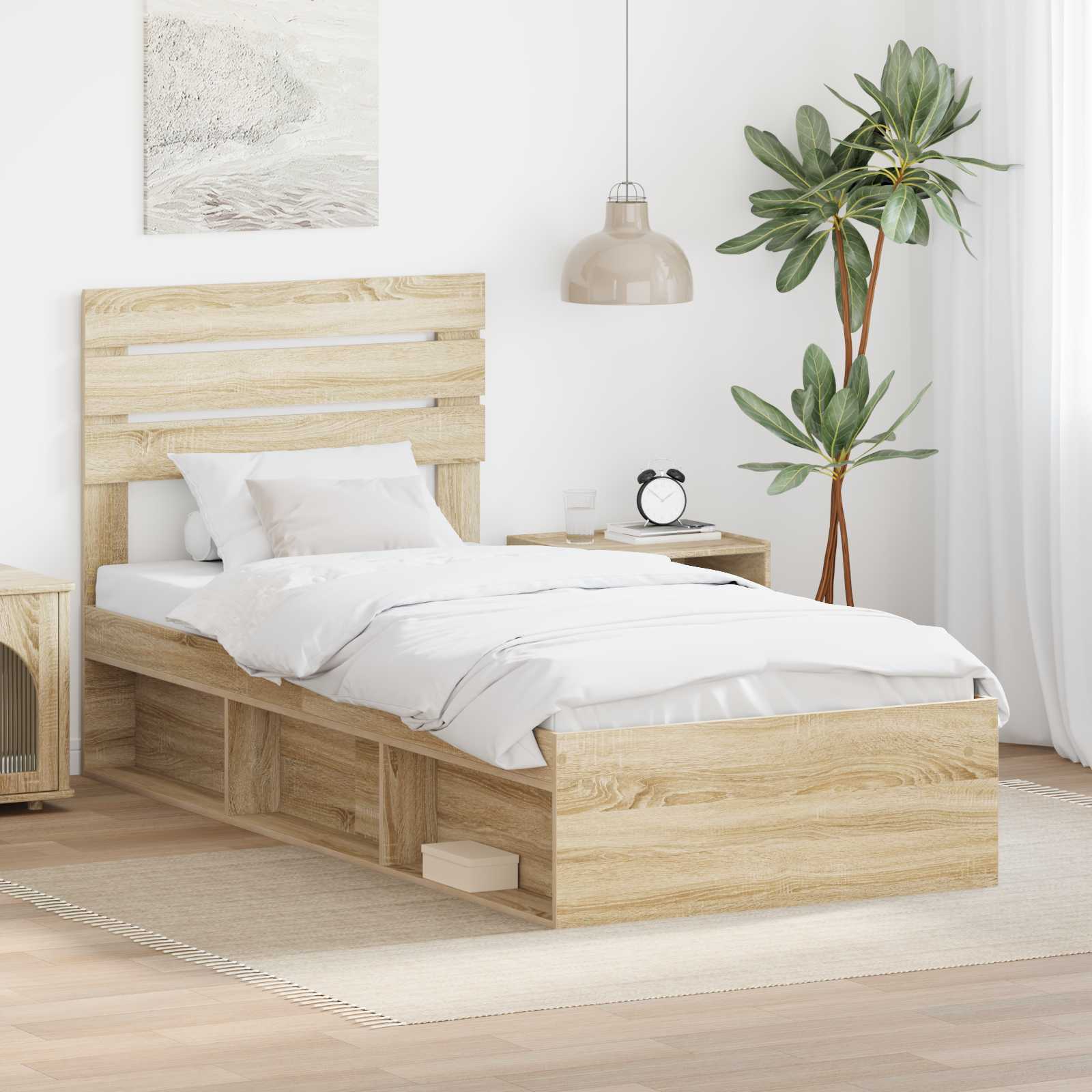 Bedframe met hoofdeinde Sonoma 100 x 200 cm Massief grenenhout is nu te koop bij PeponiXL, paradijselijk wonen!
