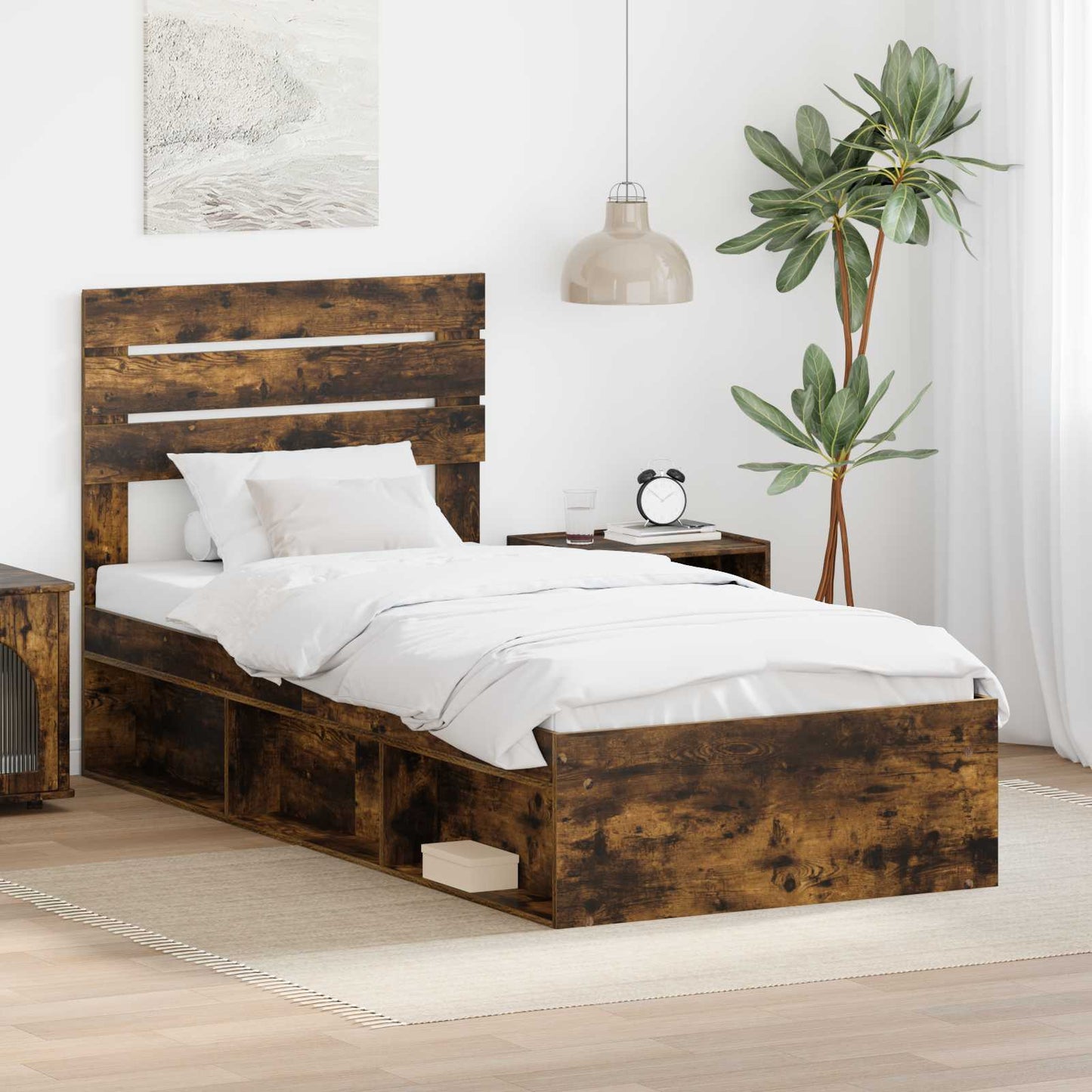 Bedframe Gerookt eiken 100 x 200 cm Massief grenenhout is nu te koop bij PeponiXL, paradijselijk wonen!