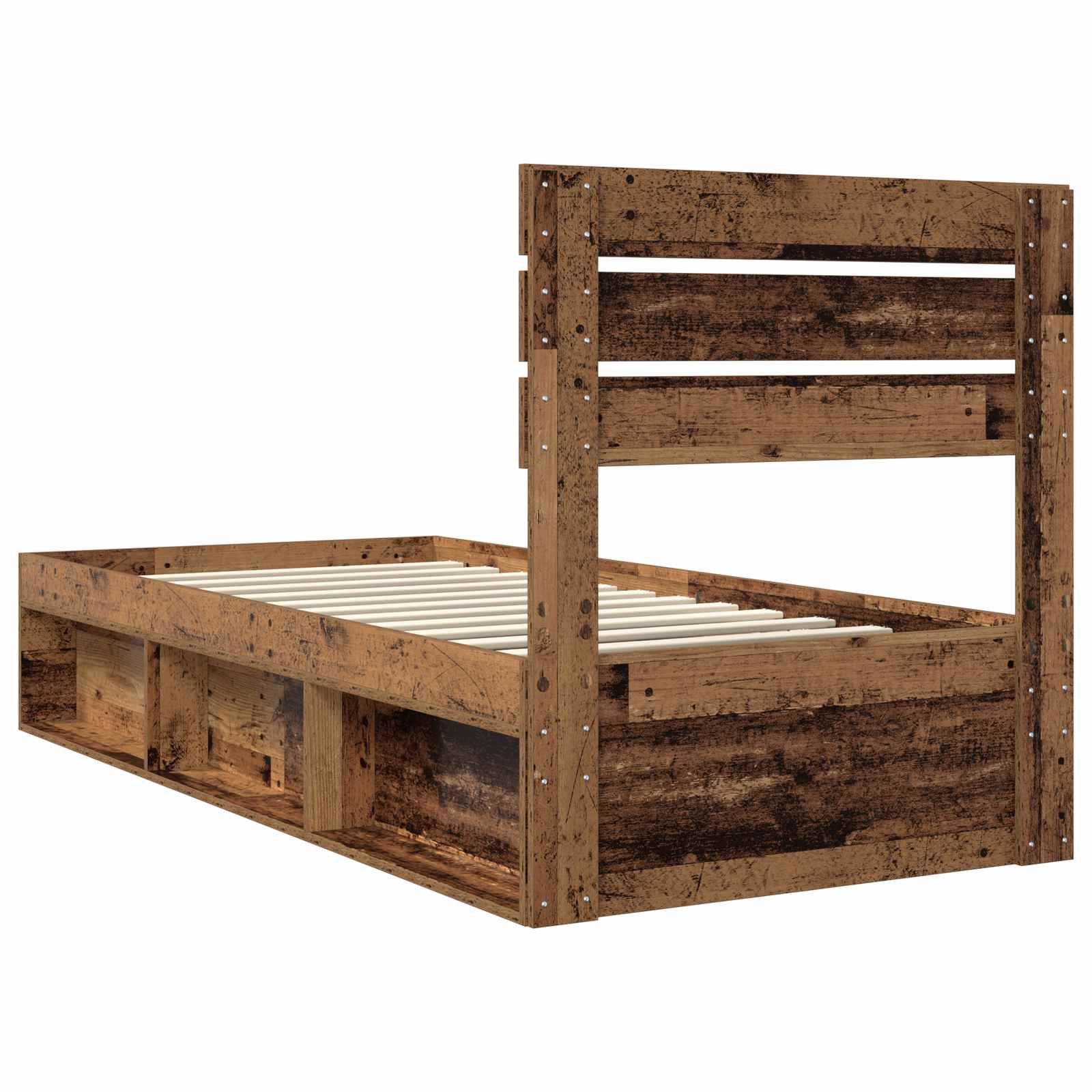 Bedframe met hoofdeinde Oudhout 100 x 200 cm Massief grenenhout is nu te koop bij PeponiXL, paradijselijk wonen!