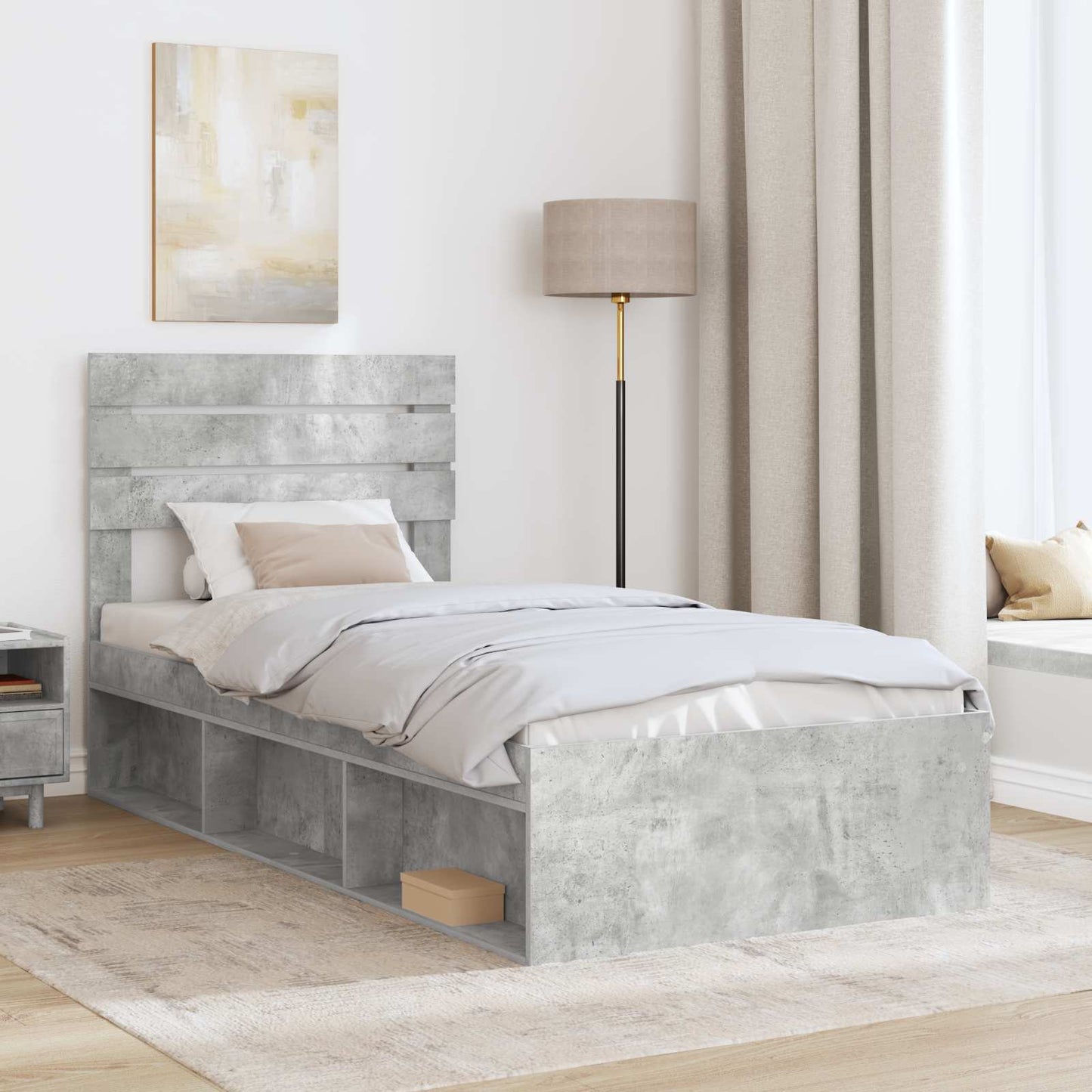 Bedframe met hoofdeinde Beton 90 x 200 cm Massief grenenhout is nu te koop bij PeponiXL, paradijselijk wonen!