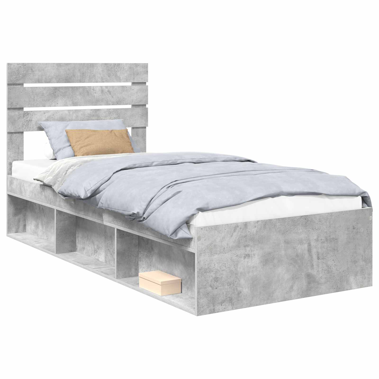 Bedframe met hoofdeinde Beton 90 x 200 cm Massief grenenhout is nu te koop bij PeponiXL, paradijselijk wonen!