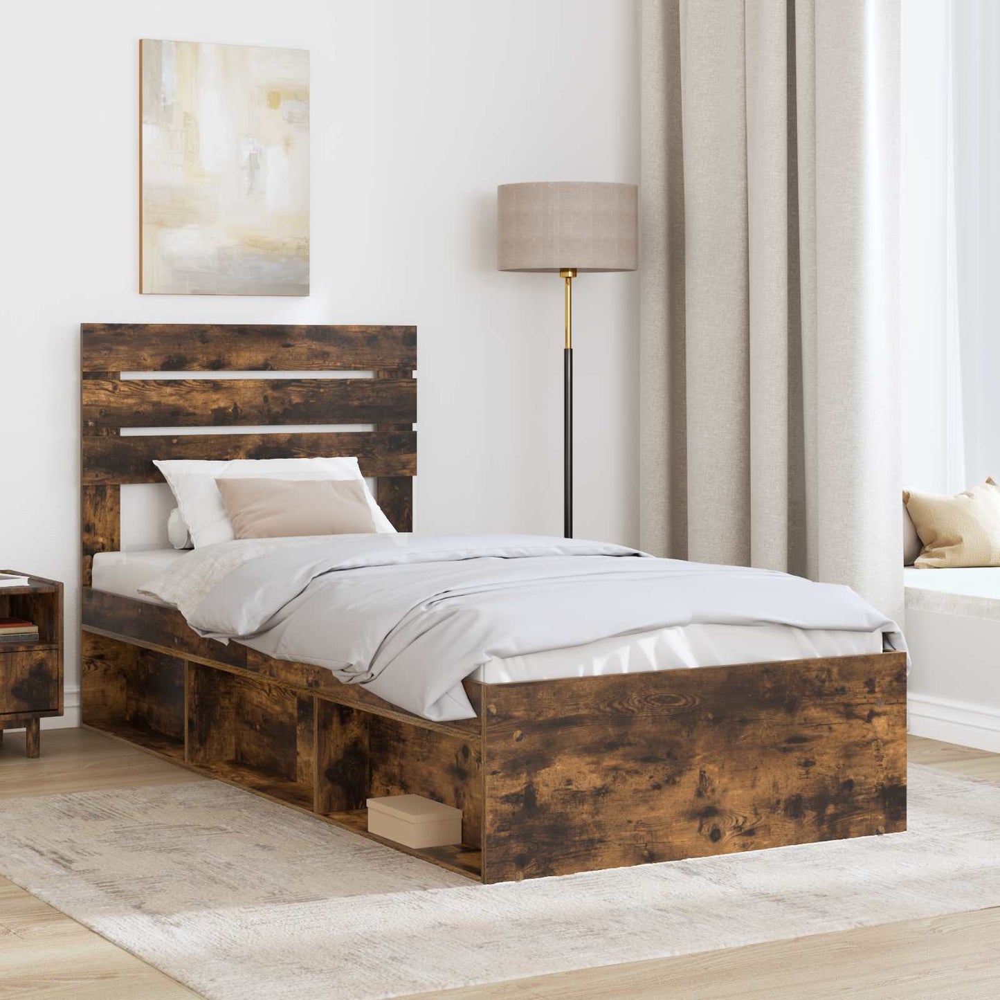 Bedframe Gerookt eiken 90 x 200 cm Massief grenenhout is nu te koop bij PeponiXL, paradijselijk wonen!