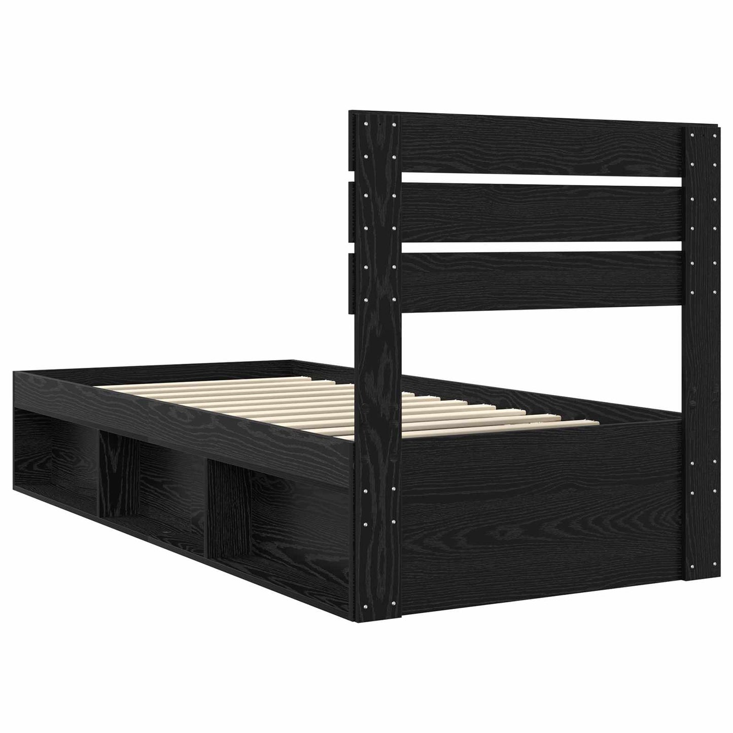 Bedframe met hoofdeinde Zwart 90 x 190 cm Massief grenenhout is nu te koop bij PeponiXL, paradijselijk wonen!