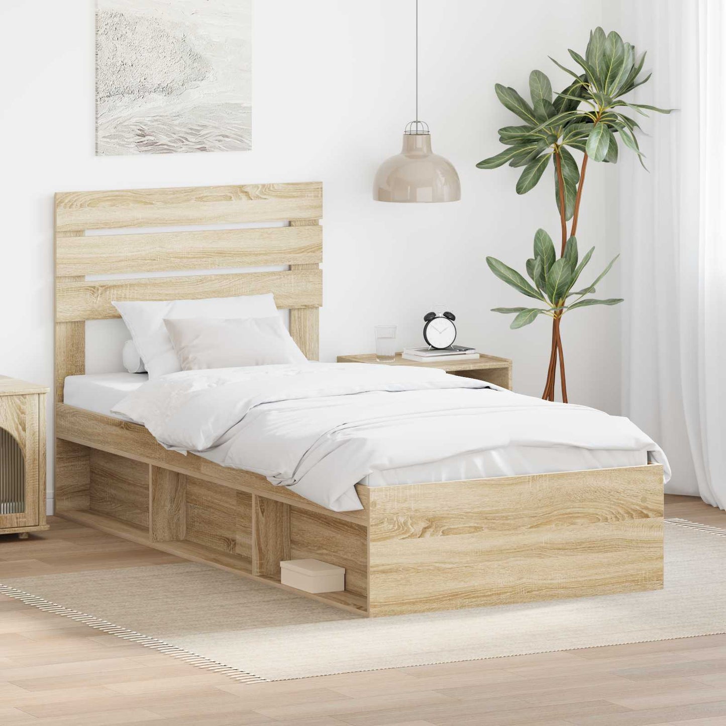 Bedframe met hoofdeinde Sonoma 90 x 190 cm Massief grenenhout is nu te koop bij PeponiXL, paradijselijk wonen!