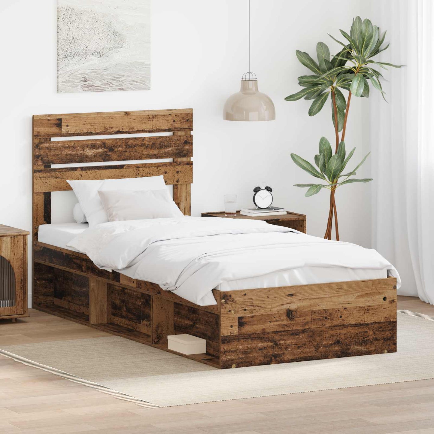 Bedframe met hoofdeinde Oudhout 90 x 190 cm Massief grenenhout is nu te koop bij PeponiXL, paradijselijk wonen!