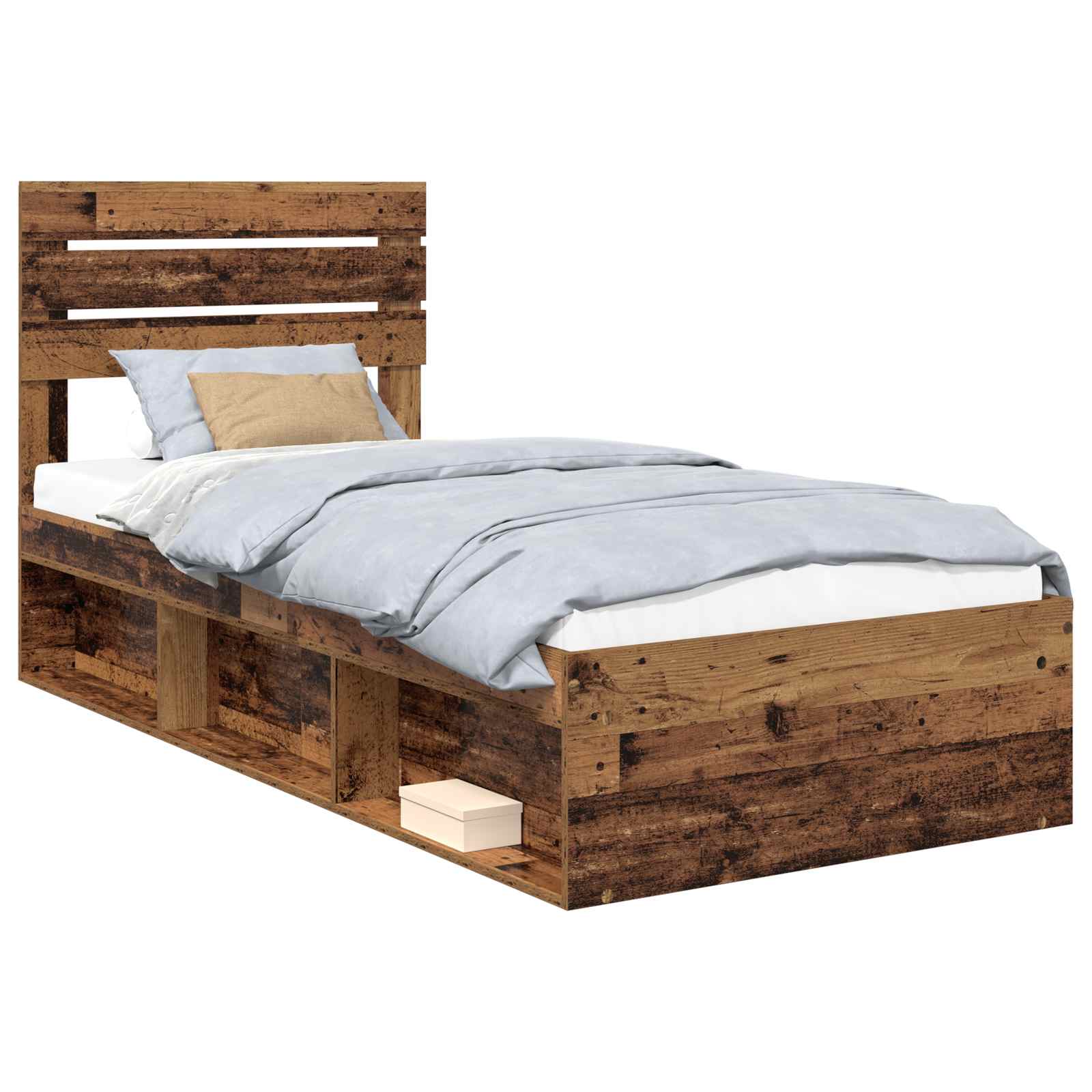 Bedframe met hoofdeinde Oudhout 90 x 190 cm Massief grenenhout is nu te koop bij PeponiXL, paradijselijk wonen!