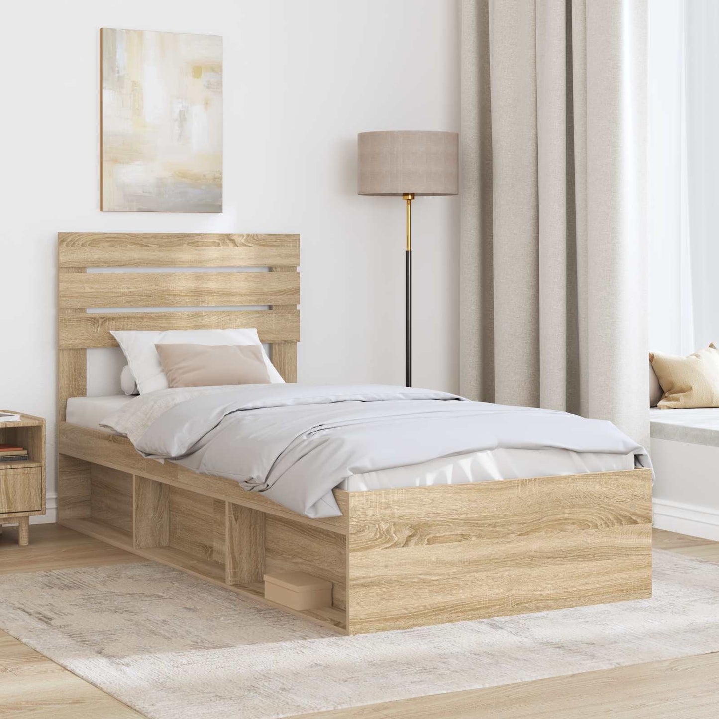 Bedframe Sonoma Eiken 75 x 190 cm Massief grenenhout is nu te koop bij PeponiXL, paradijselijk wonen!
