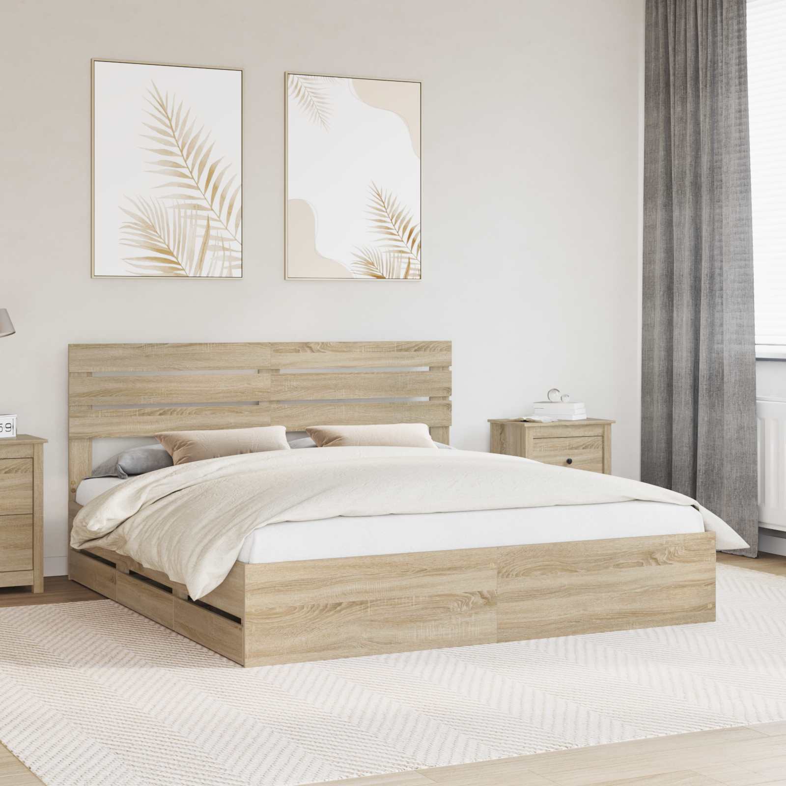 Bedframe met lade Sonoma Eiken 200 x 200 cm Ingenieurshout is nu te koop bij PeponiXL, paradijselijk wonen!