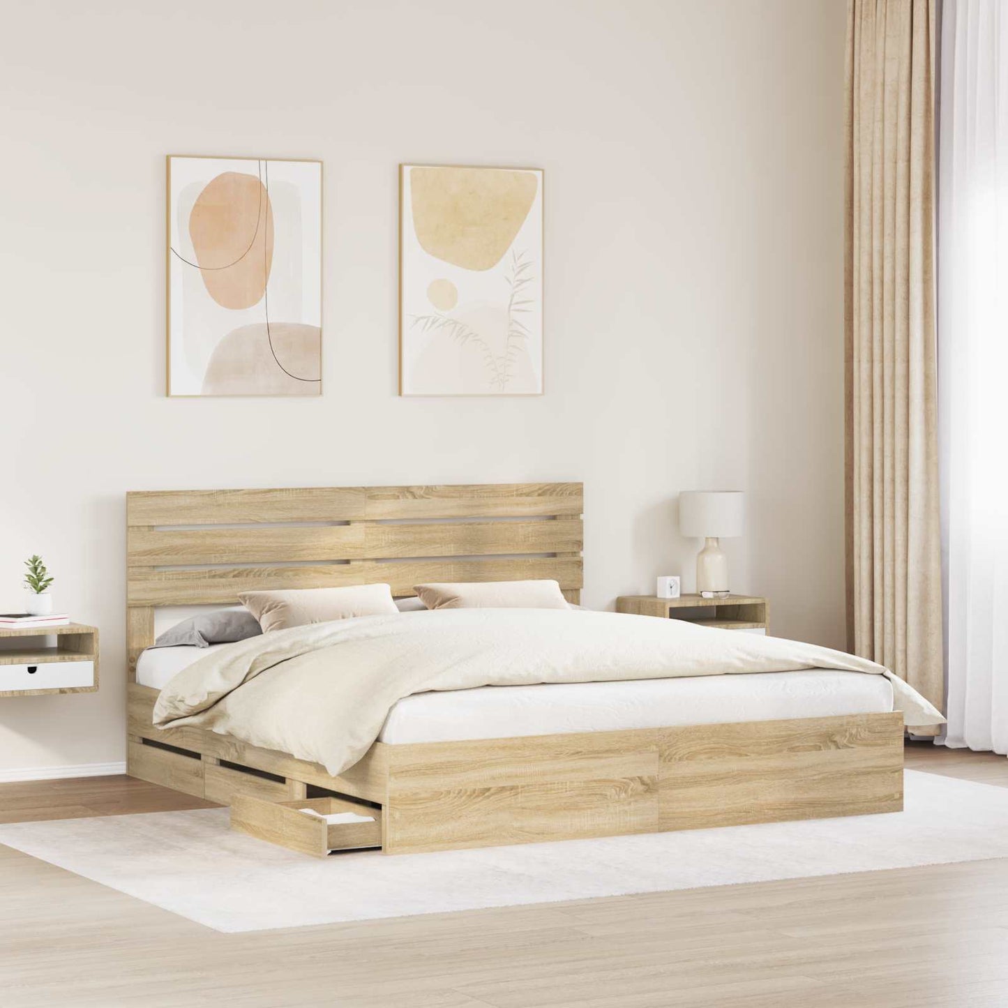Bedframe met lade Sonoma Eiken 200 x 200 cm Ingenieurshout is nu te koop bij PeponiXL, paradijselijk wonen!