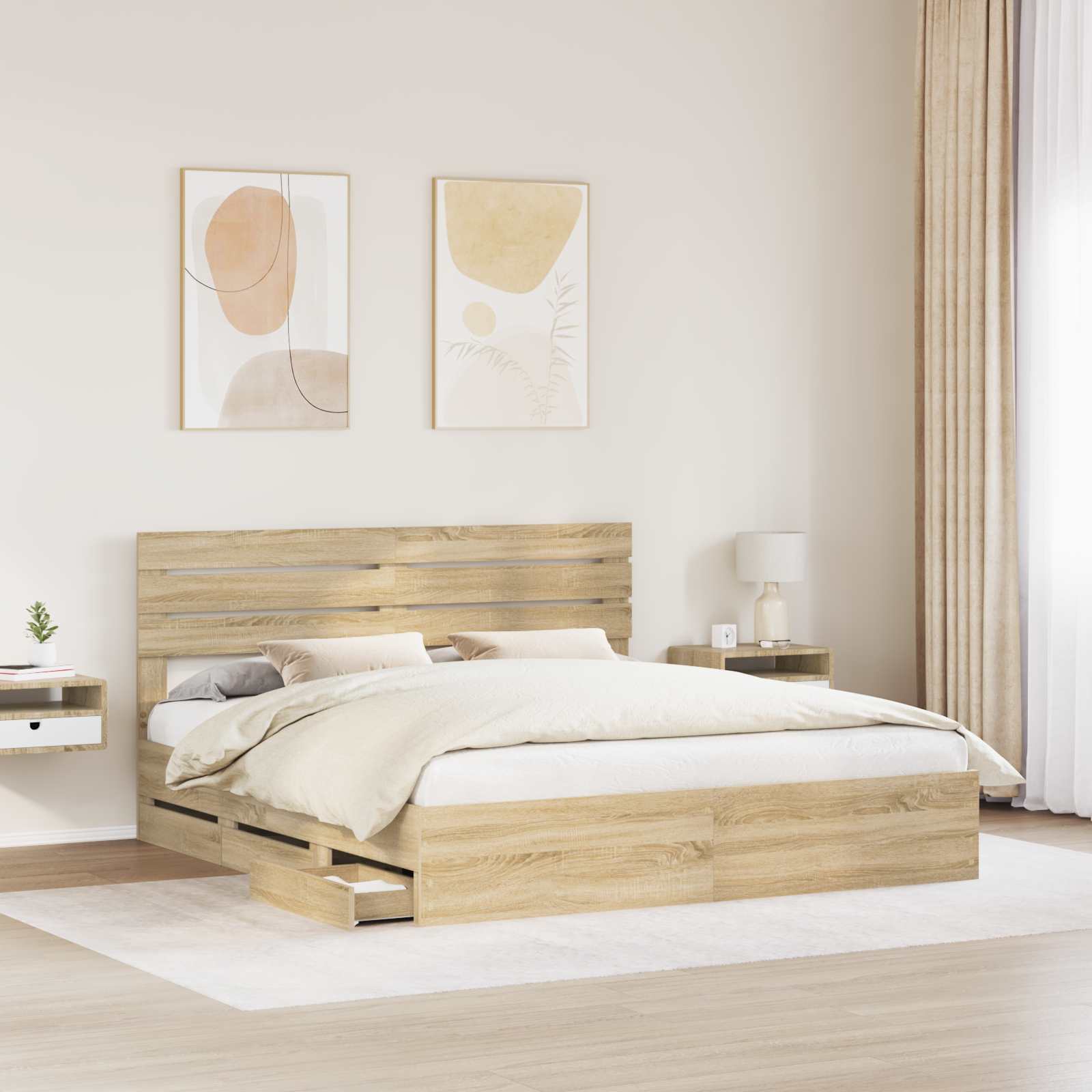 Bedframe met lade Sonoma Eiken 200 x 200 cm Ingenieurshout is nu te koop bij PeponiXL, paradijselijk wonen!