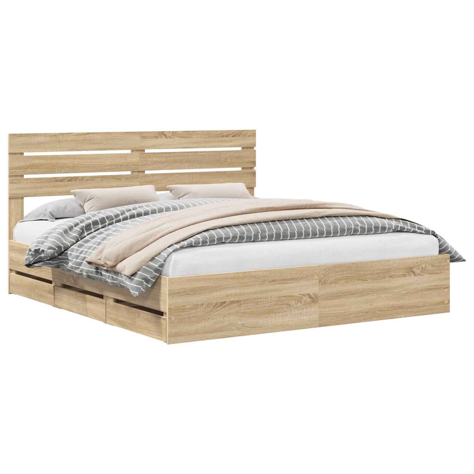 Bedframe met lade Sonoma Eiken 200 x 200 cm Ingenieurshout is nu te koop bij PeponiXL, paradijselijk wonen!