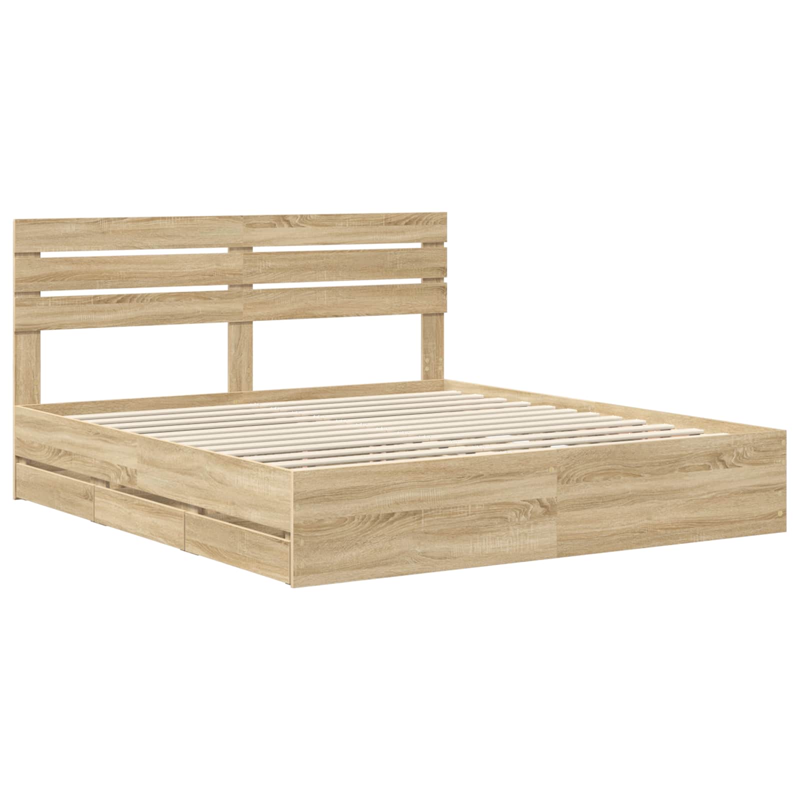 Bedframe met lade Sonoma Eiken 200 x 200 cm Ingenieurshout is nu te koop bij PeponiXL, paradijselijk wonen!