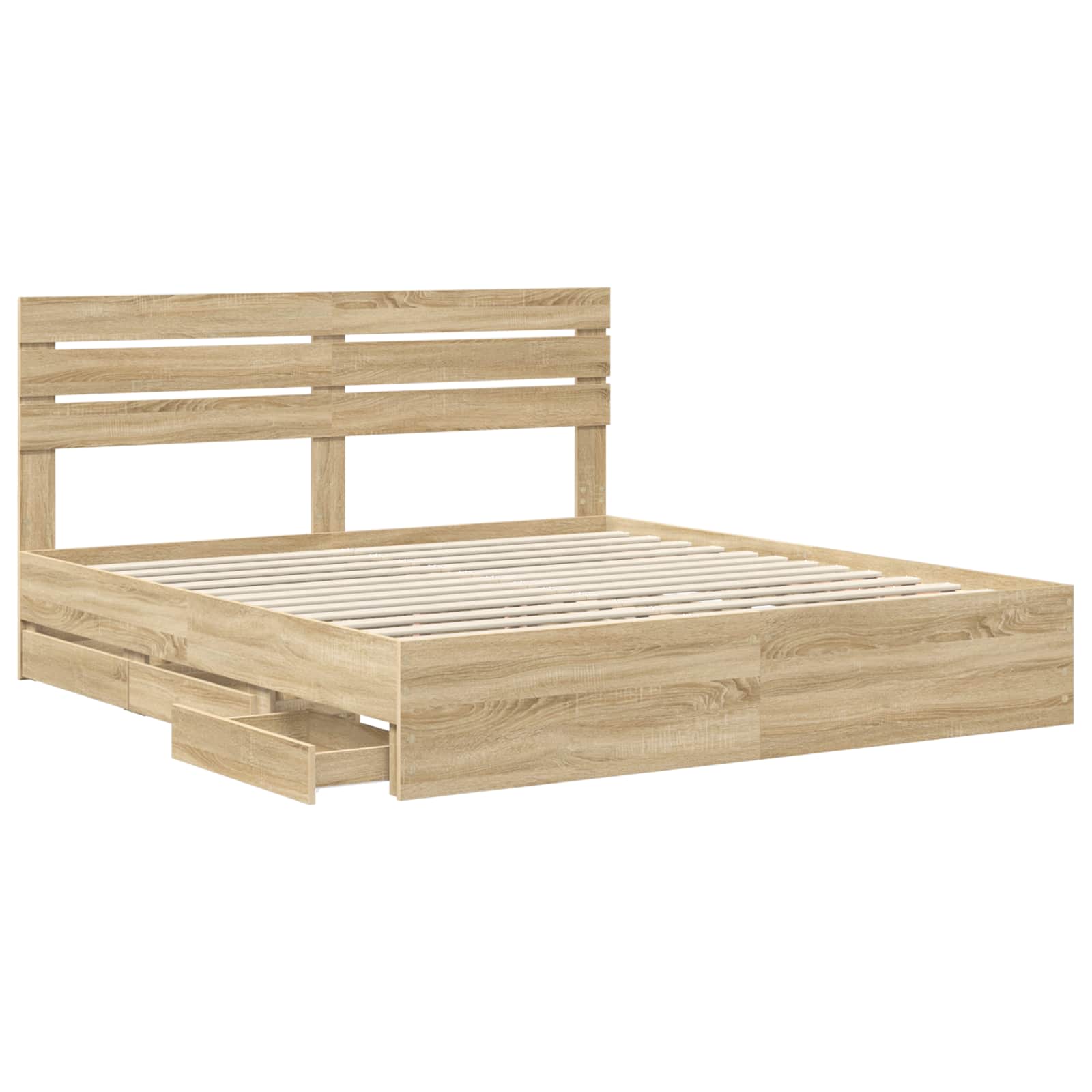 Bedframe met lade Sonoma Eiken 200 x 200 cm Ingenieurshout is nu te koop bij PeponiXL, paradijselijk wonen!