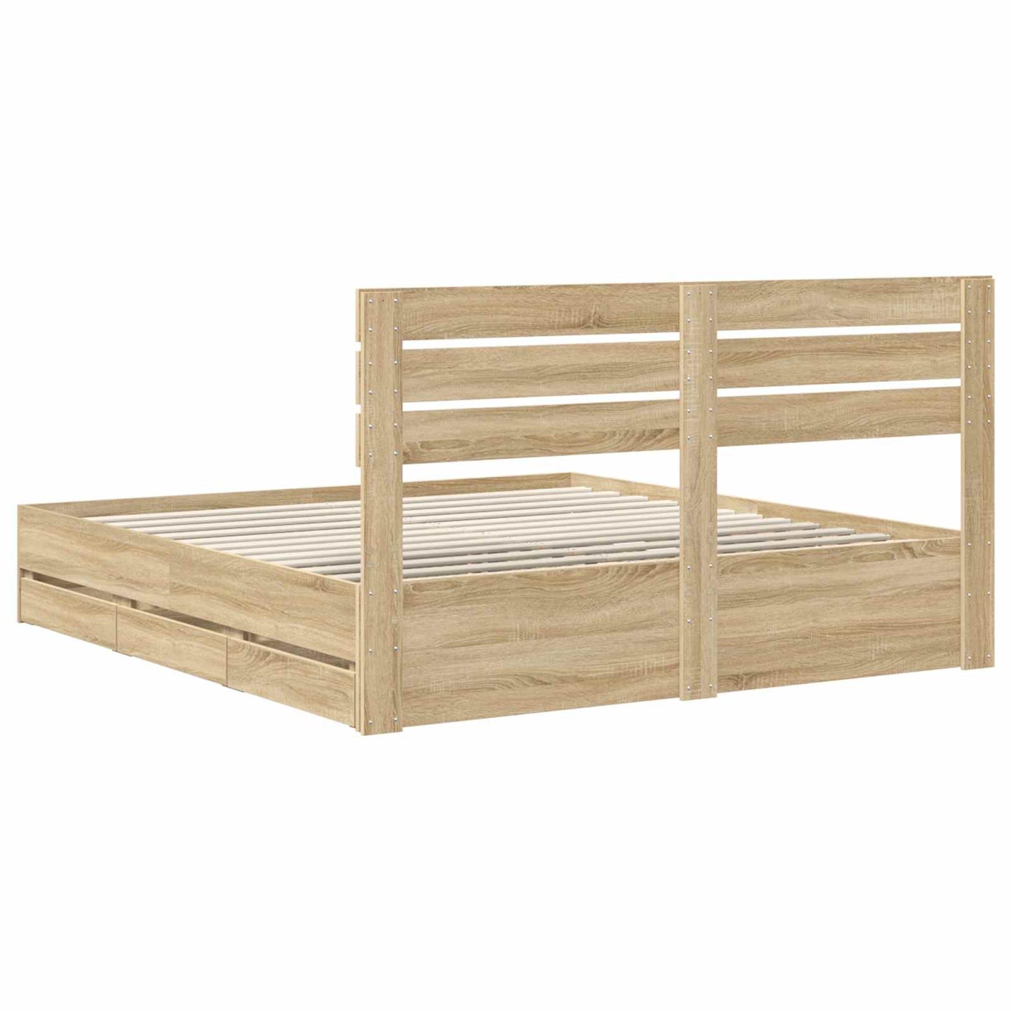 Bedframe met lade Sonoma Eiken 200 x 200 cm Ingenieurshout is nu te koop bij PeponiXL, paradijselijk wonen!