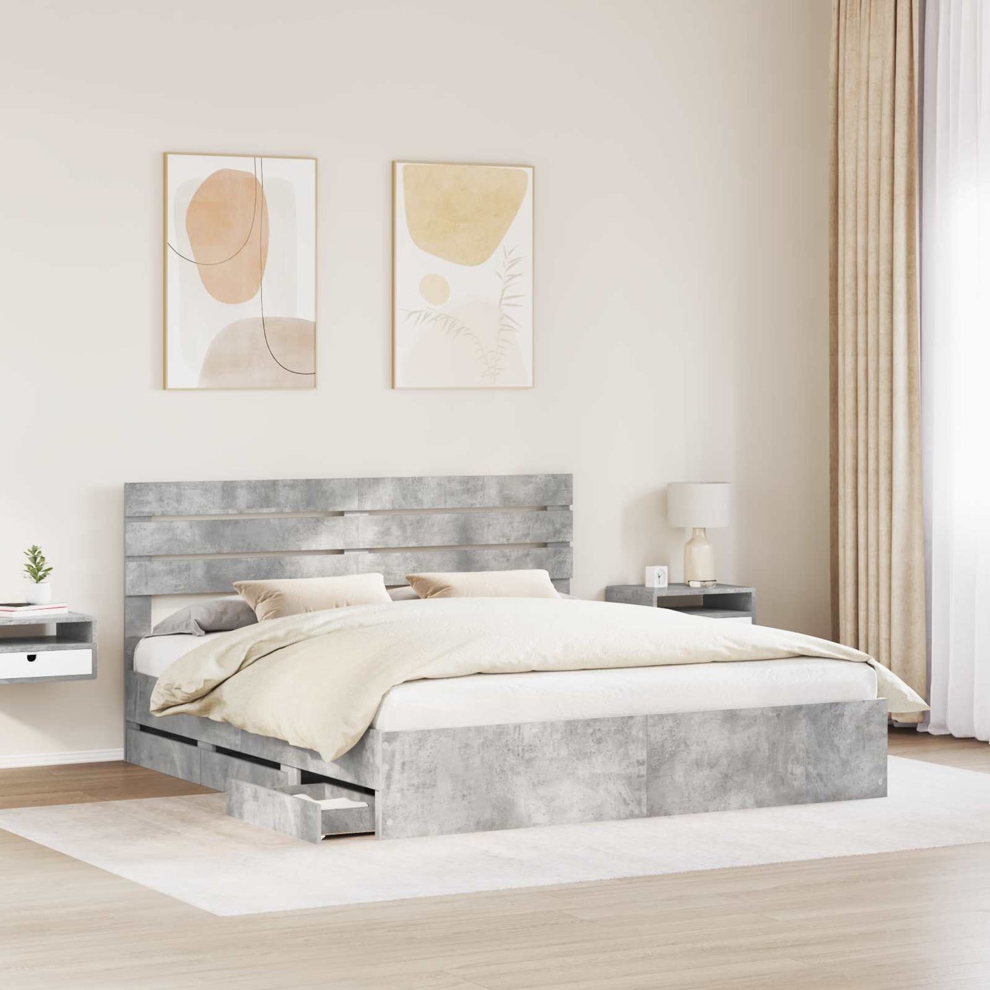 Bedframe met lade Beton Grijs 200 x 200 cm Ingenieurshout is nu te koop bij PeponiXL, paradijselijk wonen!