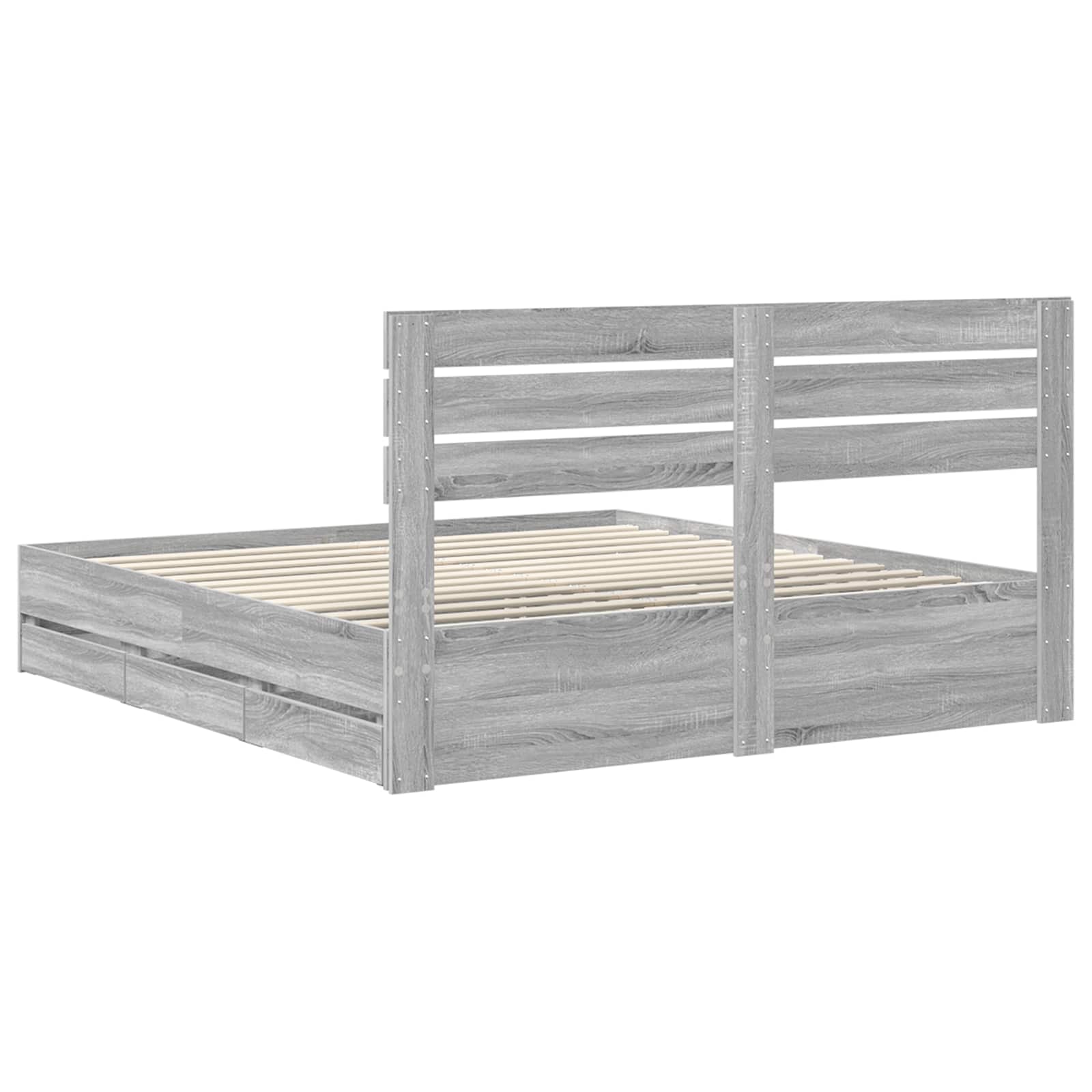 Bedframe met lade Grijs Sonoma 200 x 200 cm Ingenieurshout is nu te koop bij PeponiXL, paradijselijk wonen!