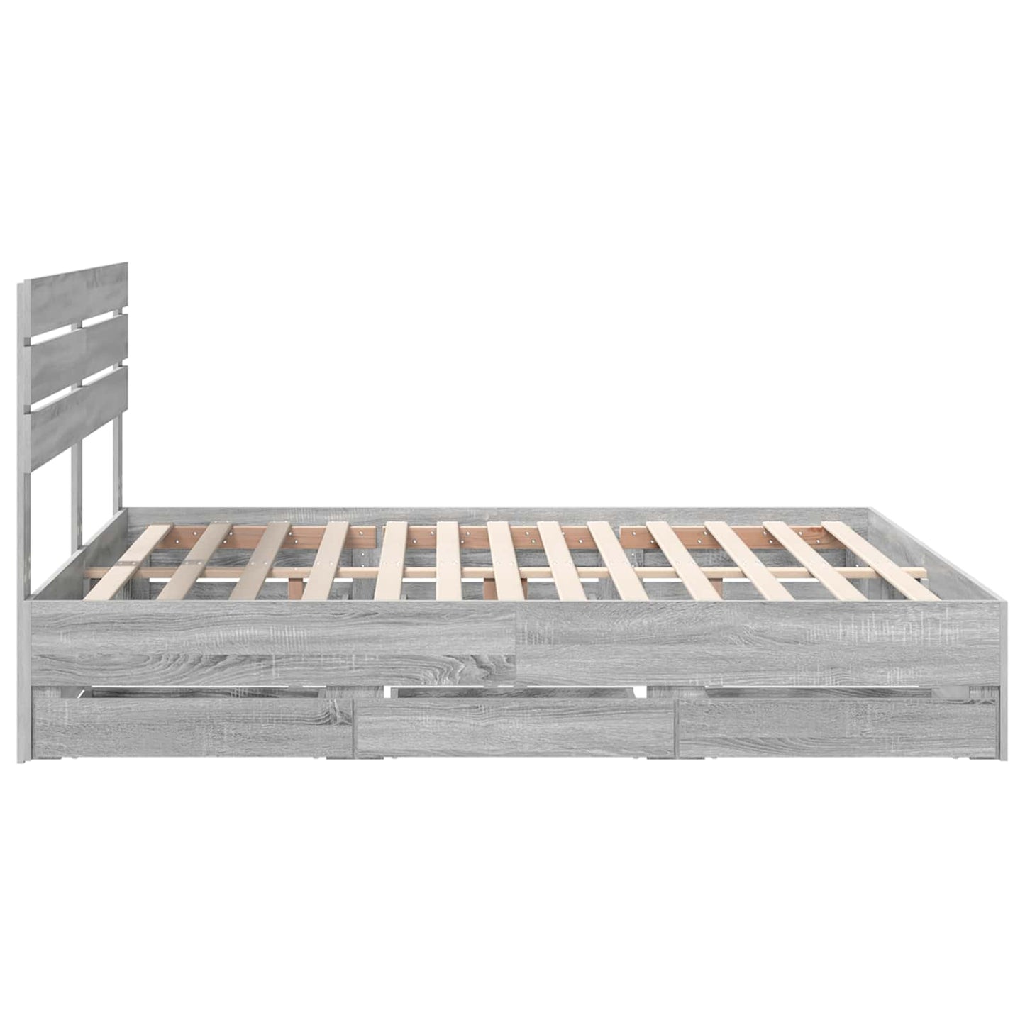 Bedframe met lade Grijs Sonoma 200 x 200 cm Ingenieurshout is nu te koop bij PeponiXL, paradijselijk wonen!