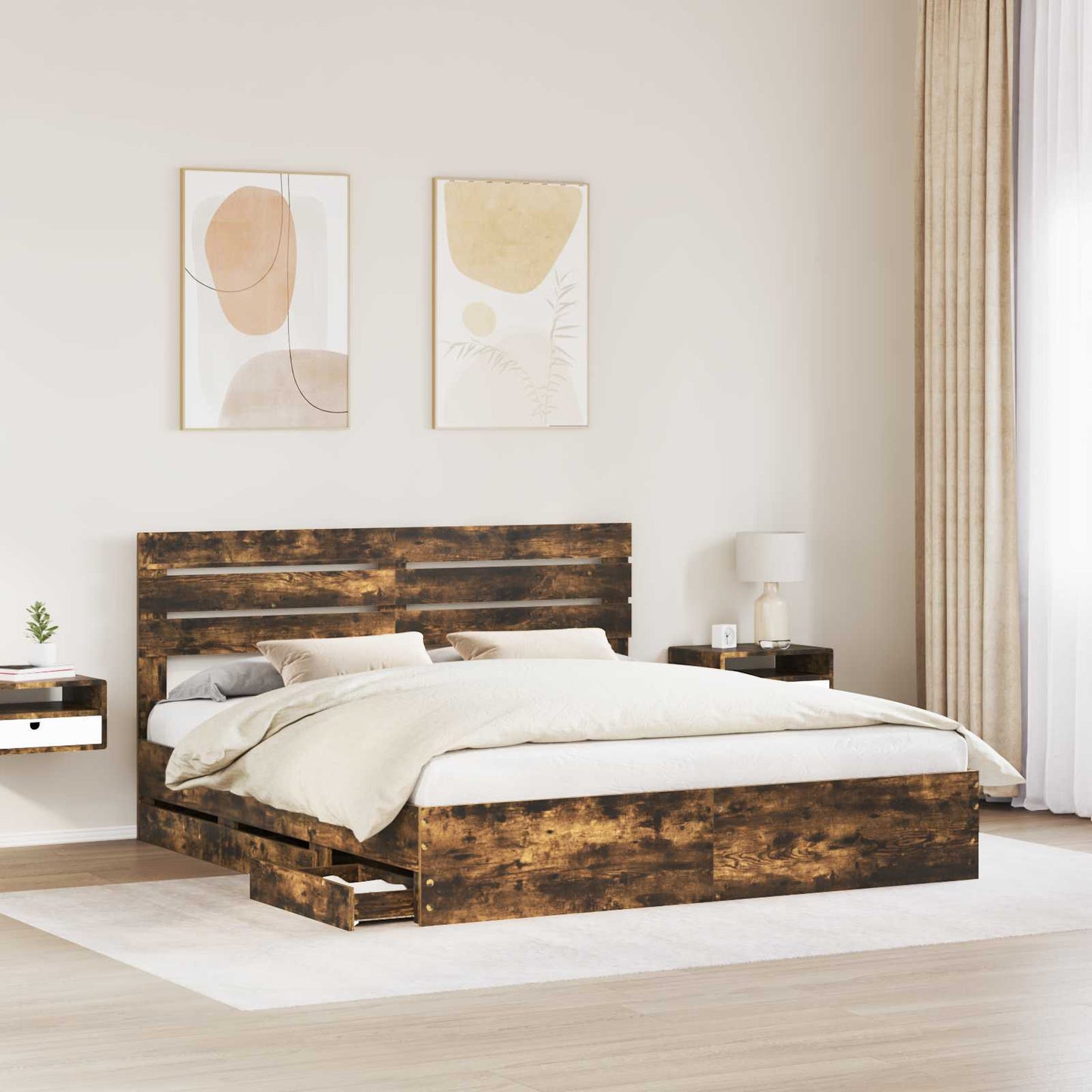 Bedframe met lade Gerookt eiken 180 x 200 cm Ingenieurshout is nu te koop bij PeponiXL, paradijselijk wonen!