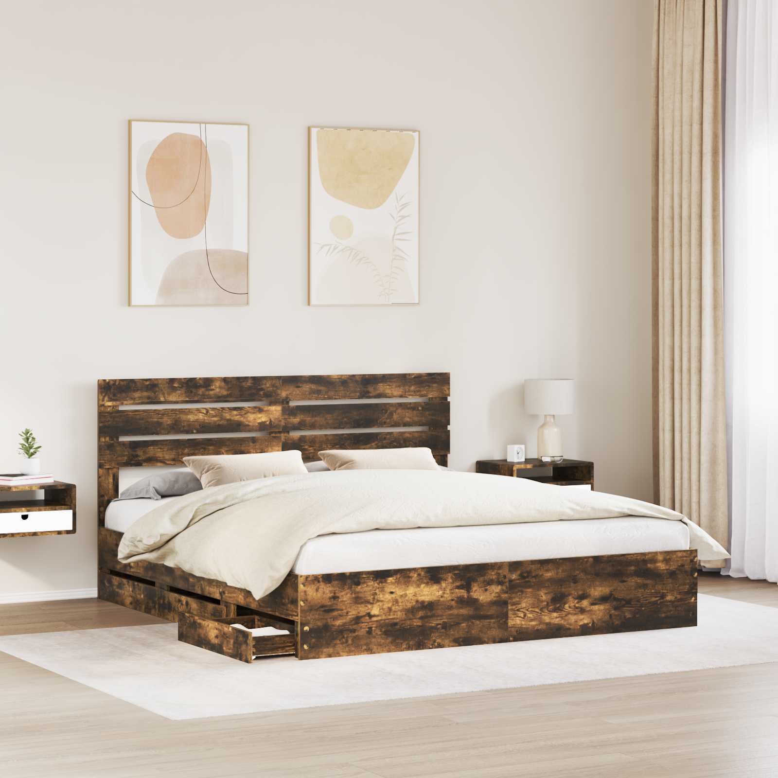 Bedframe met lade Gerookt eiken 180 x 200 cm Ingenieurshout is nu te koop bij PeponiXL, paradijselijk wonen!