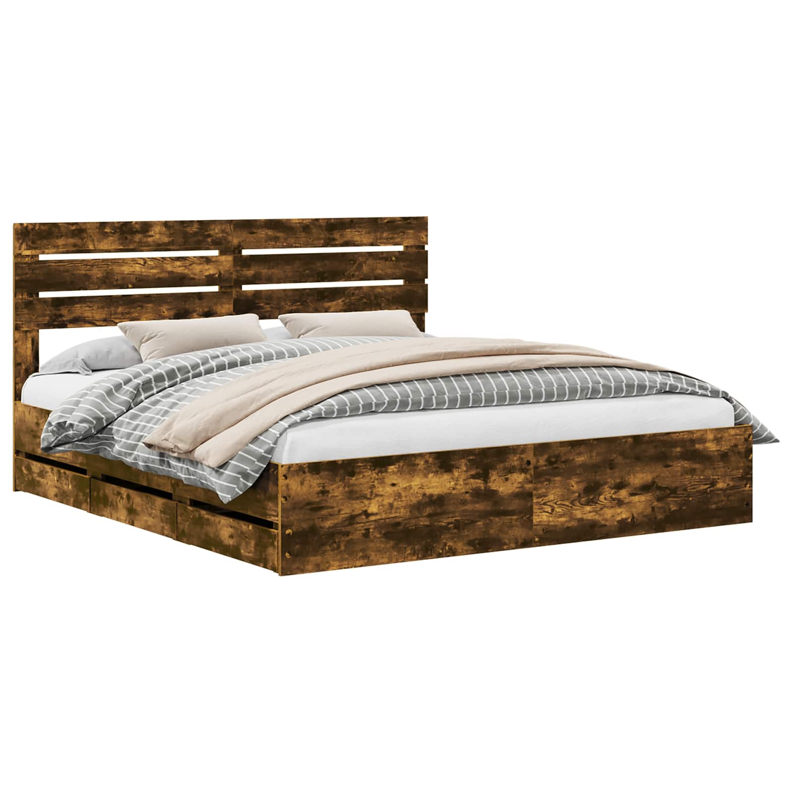 Bedframe met lade Gerookt eiken 180 x 200 cm Ingenieurshout is nu te koop bij PeponiXL, paradijselijk wonen!
