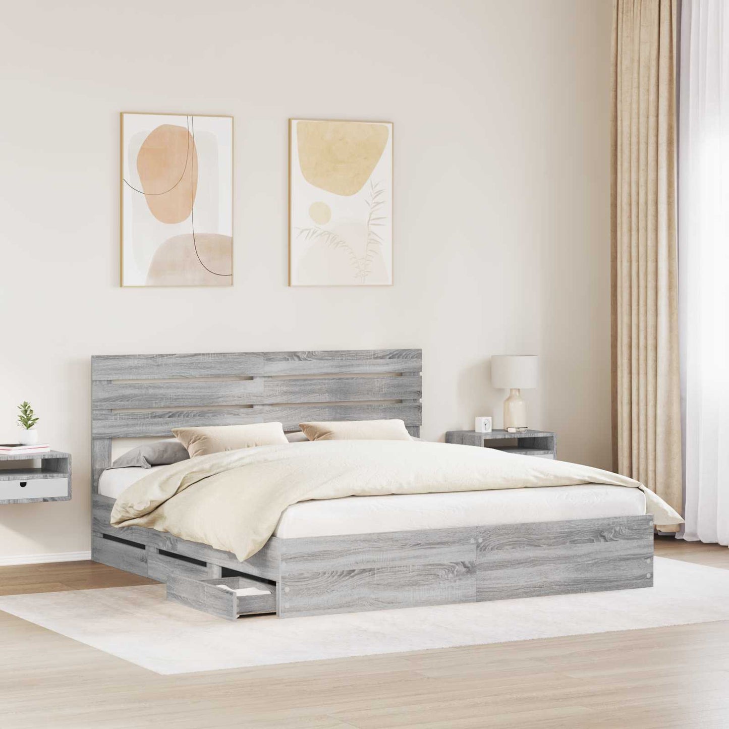 Bedframe met lade Grijs Sonoma 180 x 200 cm Ingenieurshout is nu te koop bij PeponiXL, paradijselijk wonen!