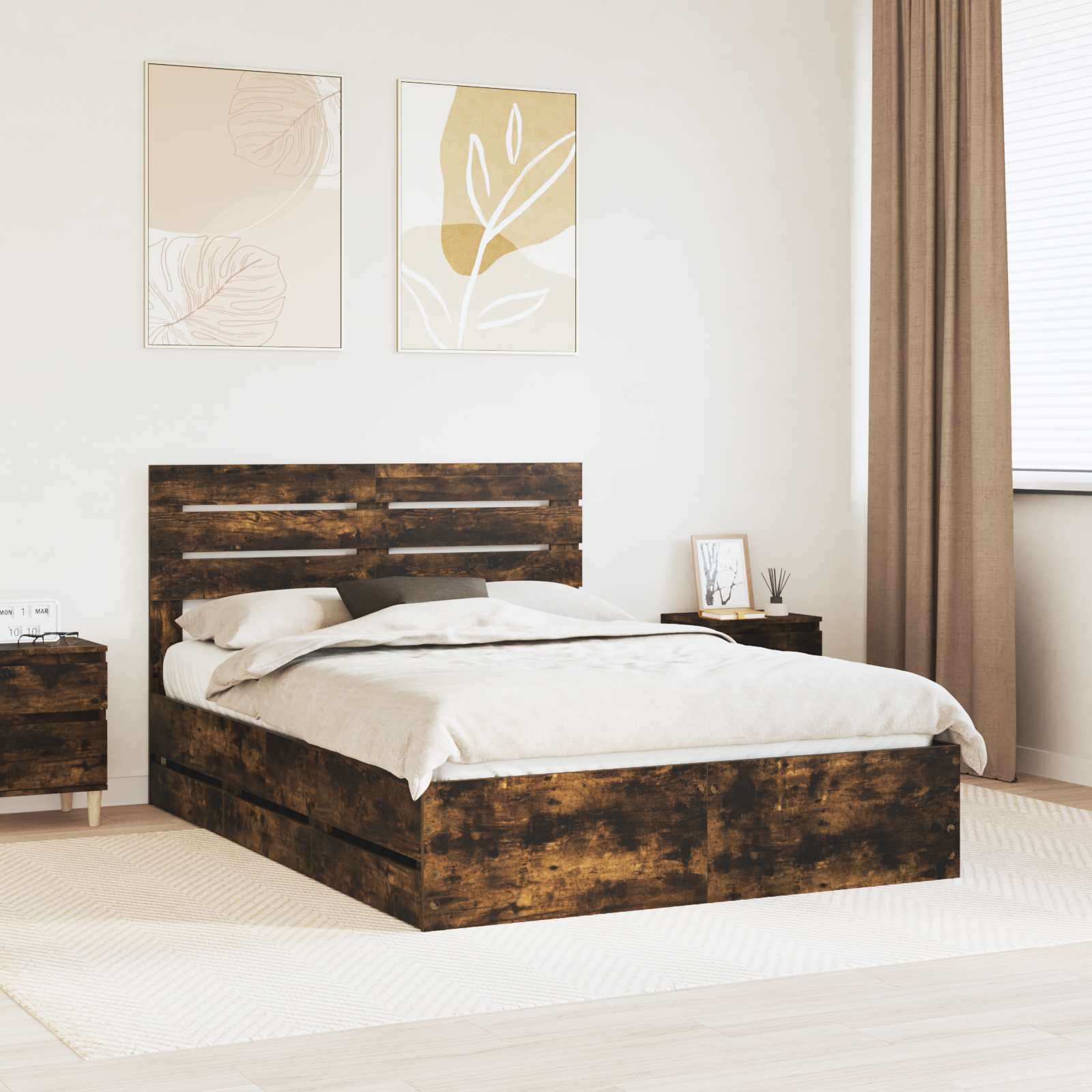 Bedframe met lade Gerookt eiken 150 x 200 cm Ingenieurshout is nu te koop bij PeponiXL, paradijselijk wonen!
