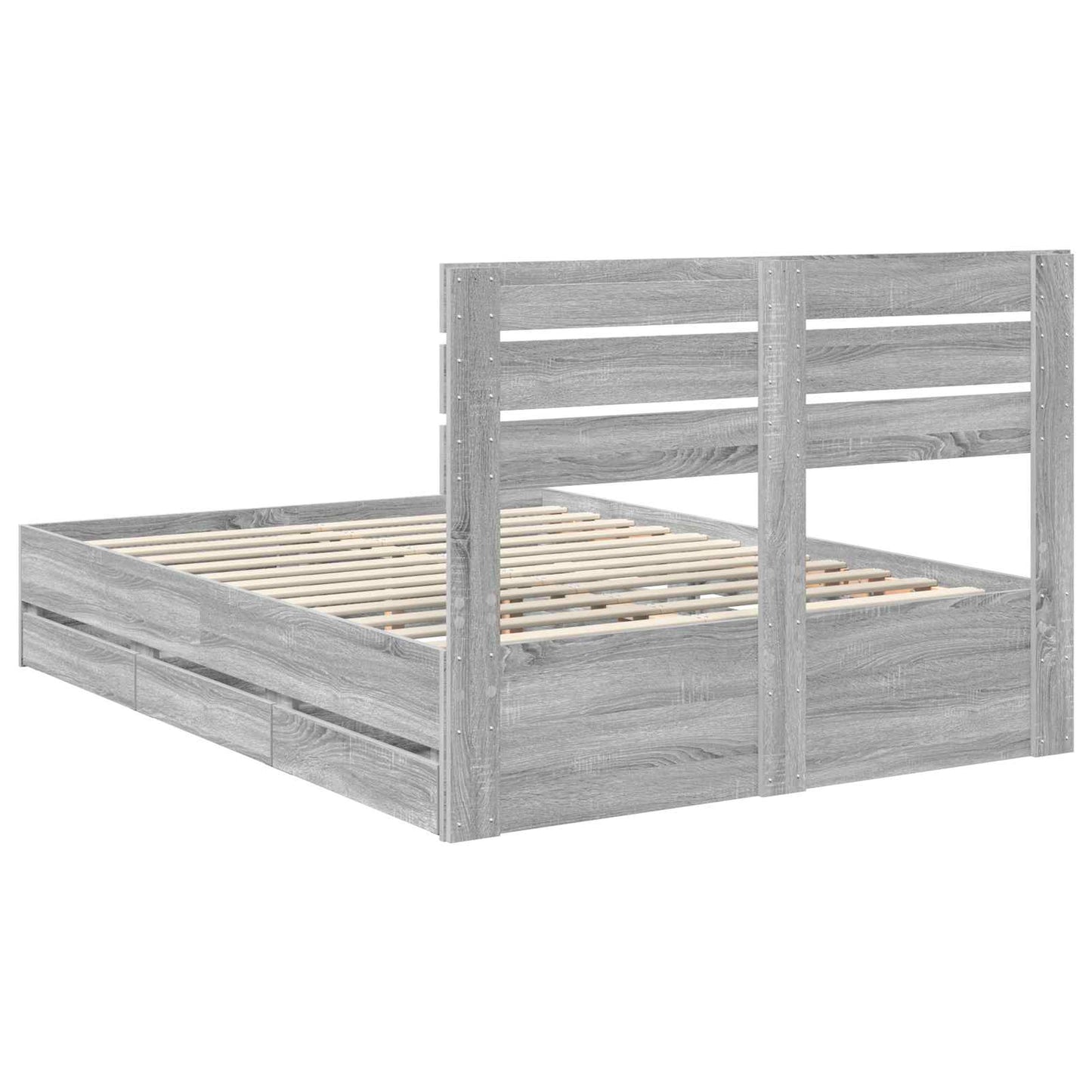 Bedframe met lade Grijs Sonoma 150 x 200 cm Ingenieurshout is nu te koop bij PeponiXL, paradijselijk wonen!