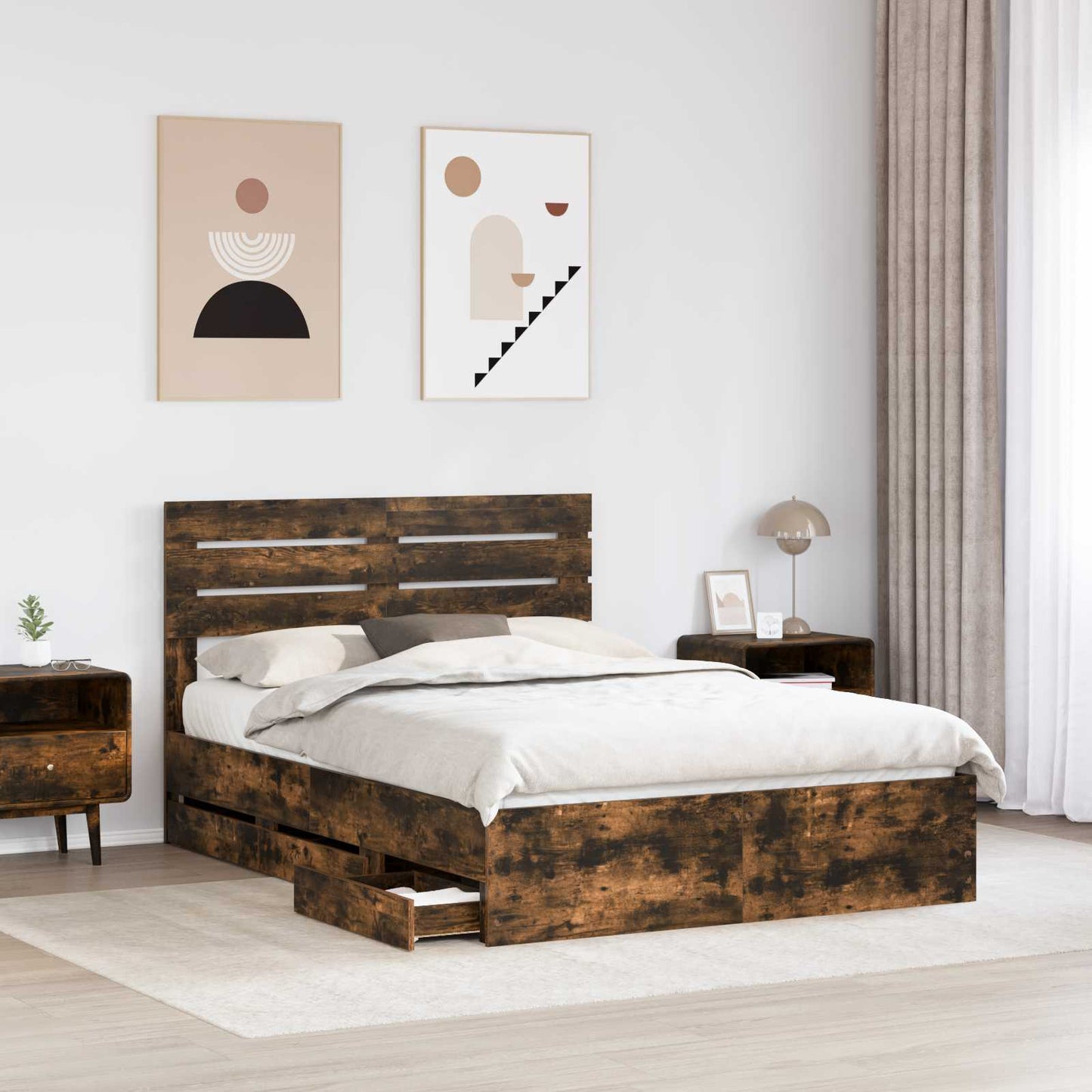 Bedframe met lade Gerookt eiken 140 x 200 cm Ingenieurshout is nu te koop bij PeponiXL, paradijselijk wonen!
