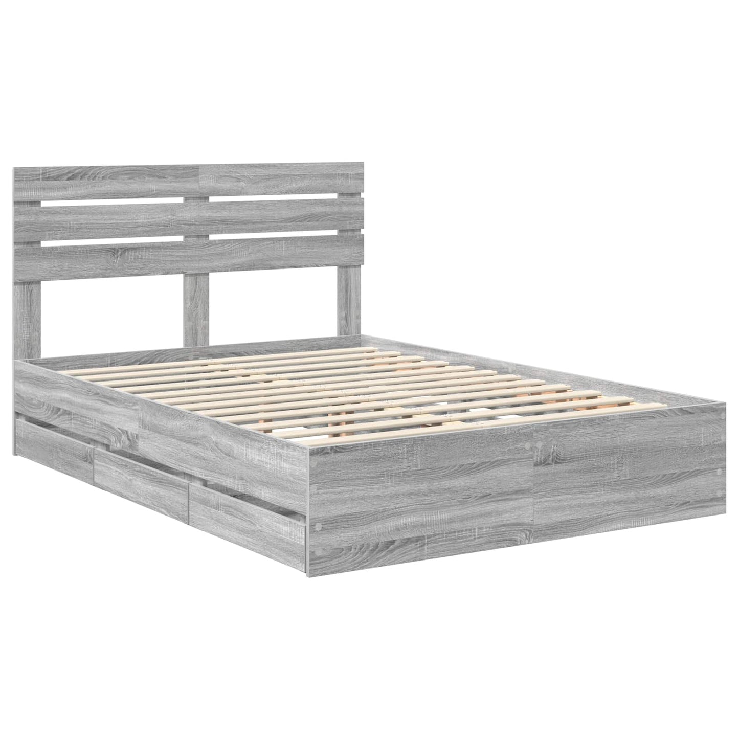 Bedframe met lade Grijs Sonoma 140 x 200 cm Ingenieurshout is nu te koop bij PeponiXL, paradijselijk wonen!