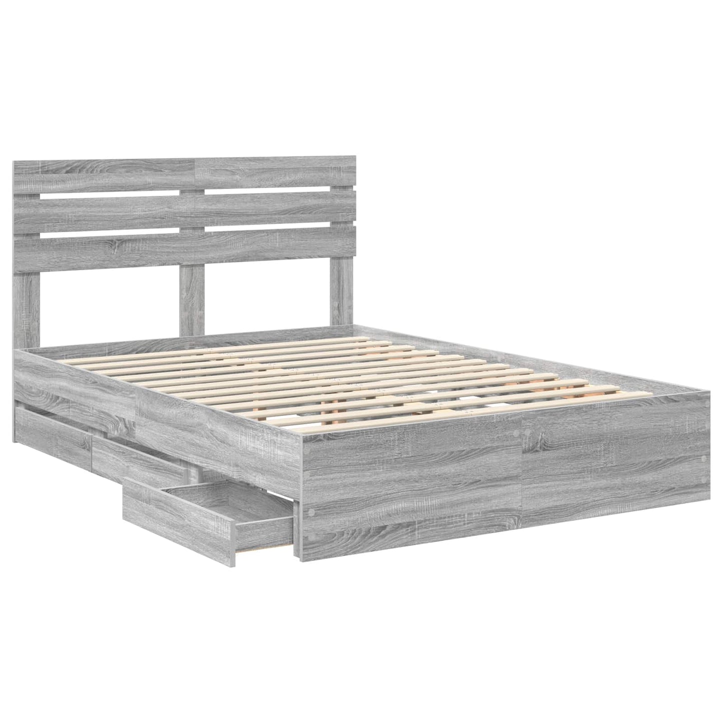 Bedframe met lade Grijs Sonoma 140 x 200 cm Ingenieurshout is nu te koop bij PeponiXL, paradijselijk wonen!