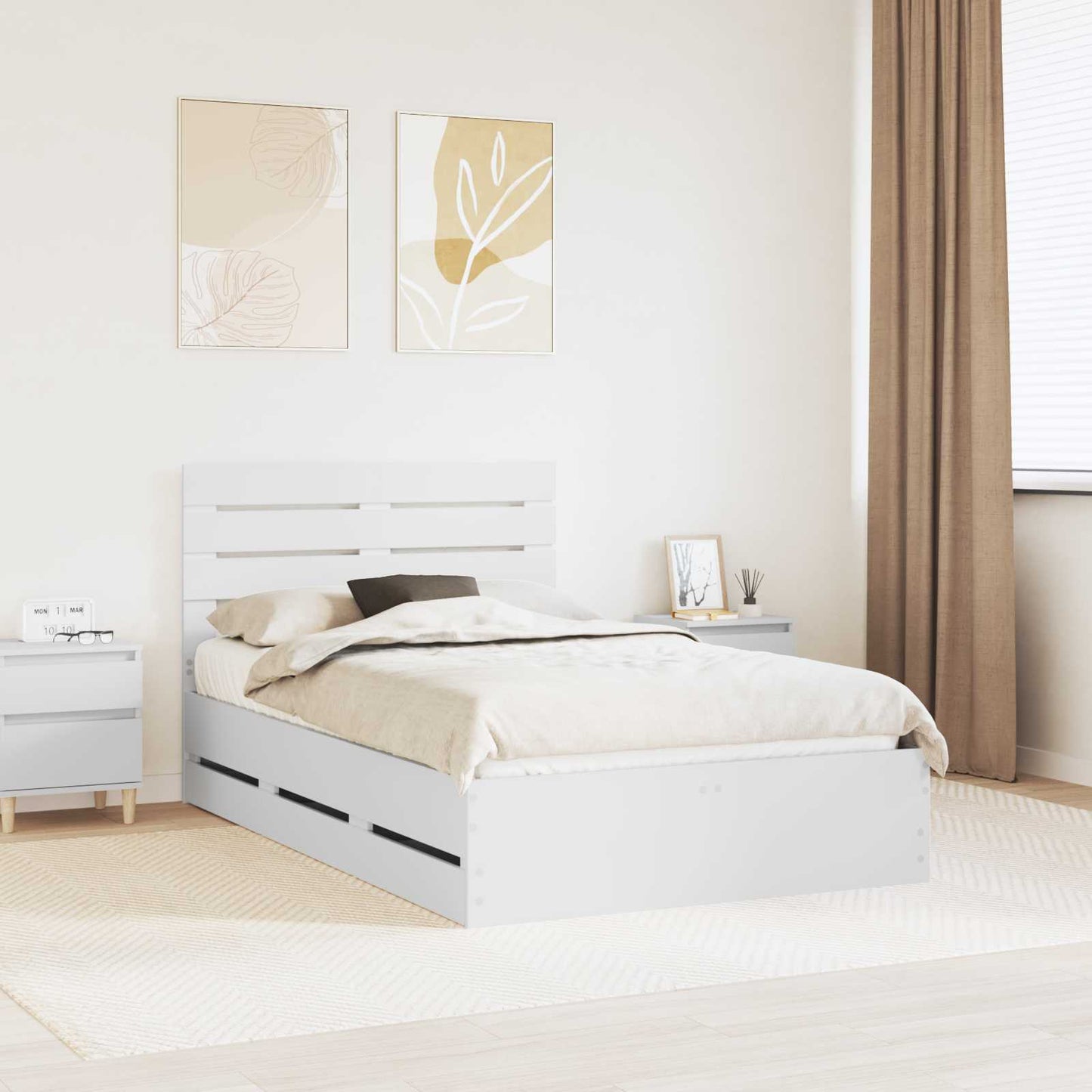 Bedframe met lade met opslag Wit 135 x 190 cm Ingenieurshout