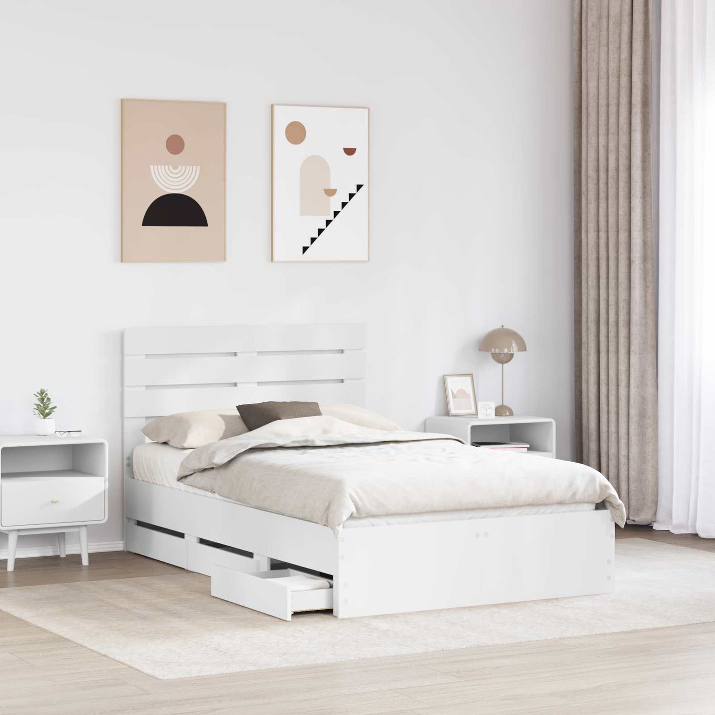 Bedframe met lade met opslag Wit 135 x 190 cm Ingenieurshout