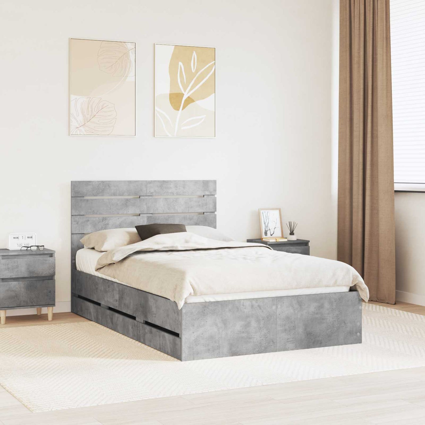 Bedframe met lade Beton Grijs 135 x 190 cm Ingenieurshout is nu te koop bij PeponiXL, paradijselijk wonen!