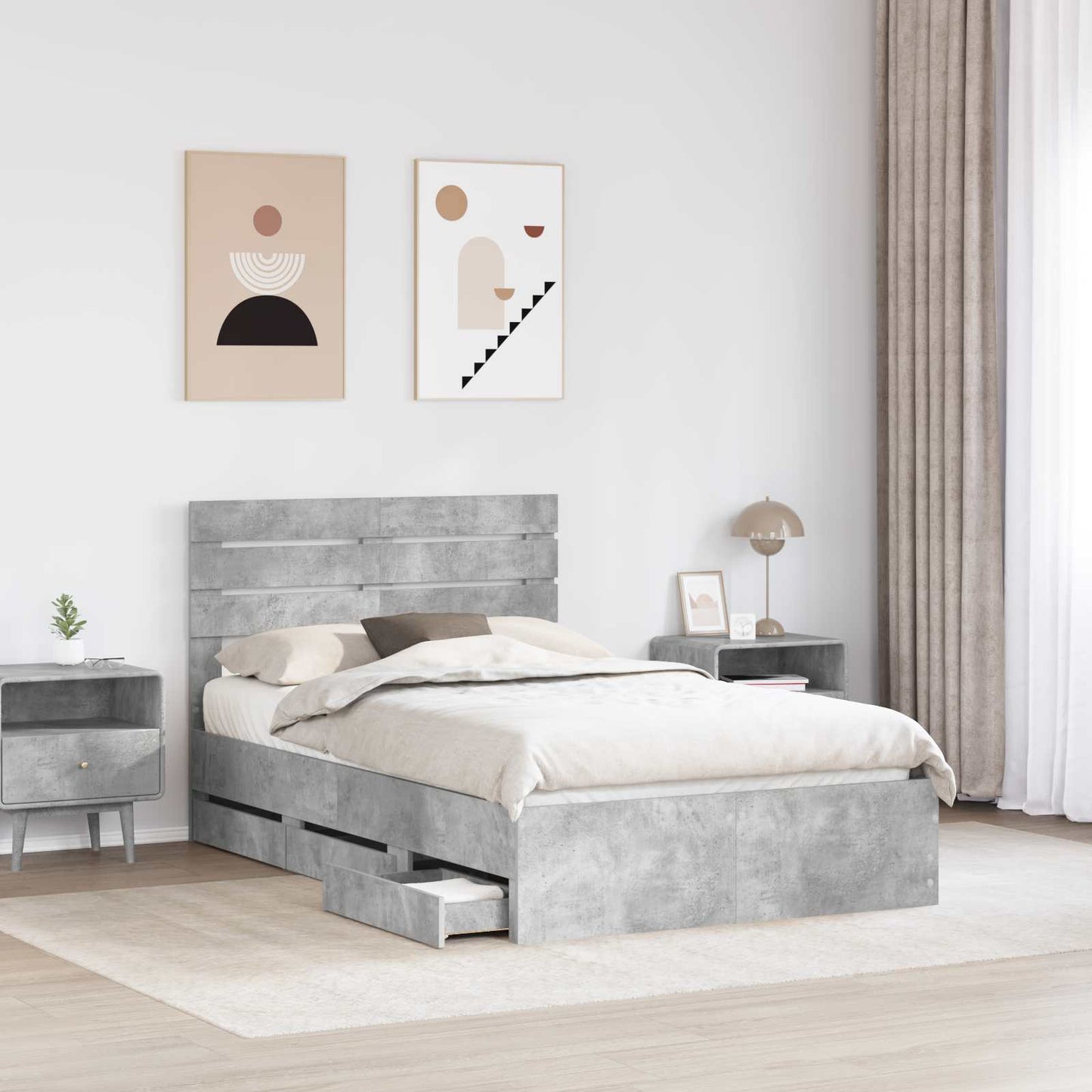 Bedframe met lade Beton Grijs 135 x 190 cm Ingenieurshout is nu te koop bij PeponiXL, paradijselijk wonen!