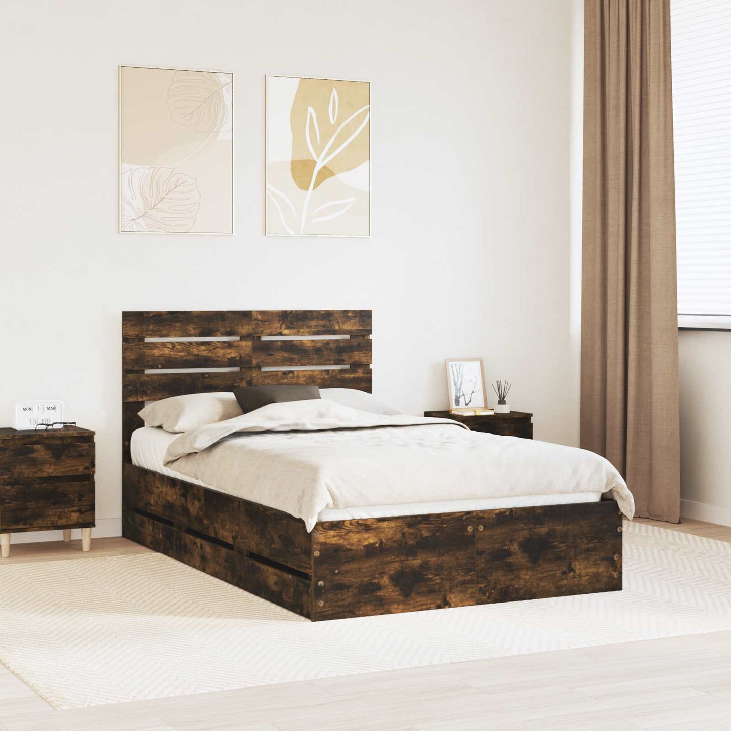 Bedframe met lade Gerookt eiken 135 x 190 cm Ingenieurshout is nu te koop bij PeponiXL, paradijselijk wonen!