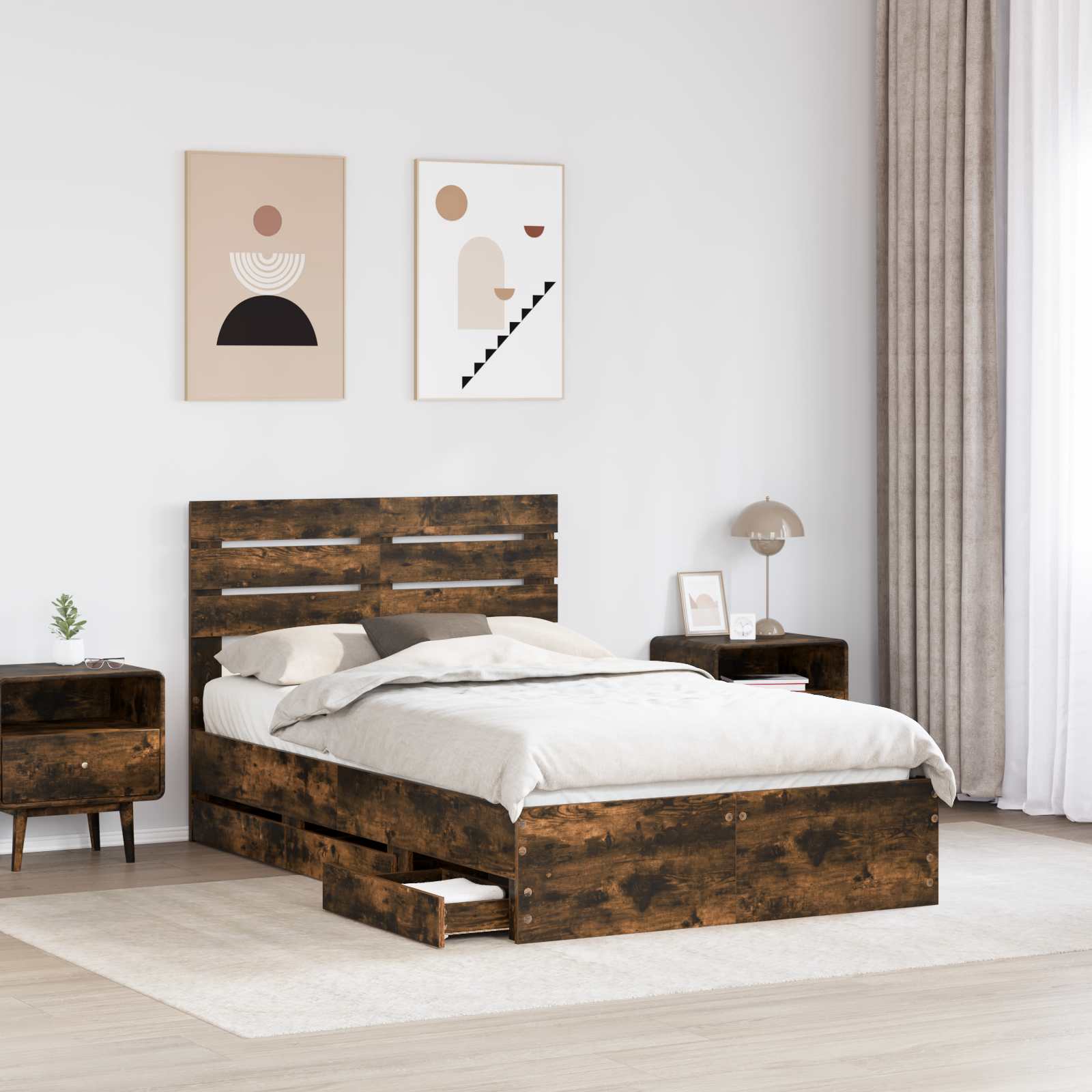Bedframe met lade Gerookt eiken 135 x 190 cm Ingenieurshout is nu te koop bij PeponiXL, paradijselijk wonen!