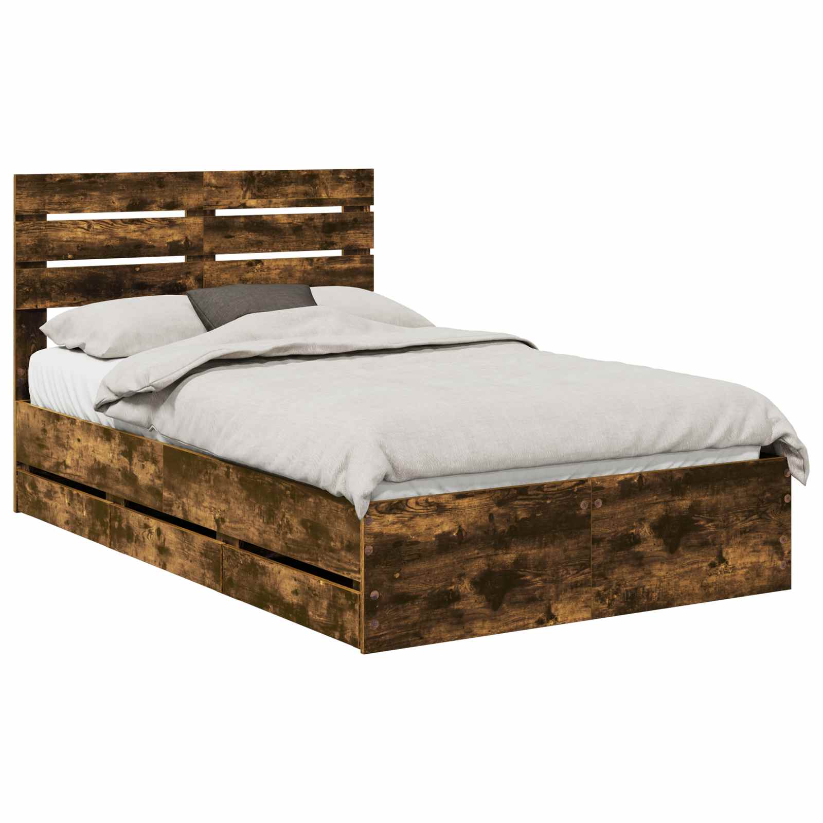 Bedframe met lade Gerookt eiken 135 x 190 cm Ingenieurshout is nu te koop bij PeponiXL, paradijselijk wonen!