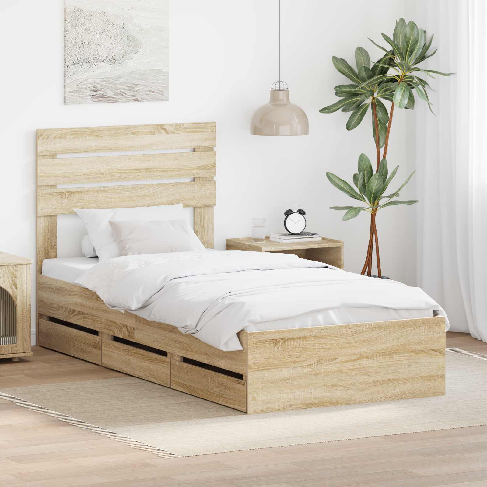 Bedframe met lade Sonoma Eiken 100 x 200 cm Ingenieurshout is nu te koop bij PeponiXL, paradijselijk wonen!