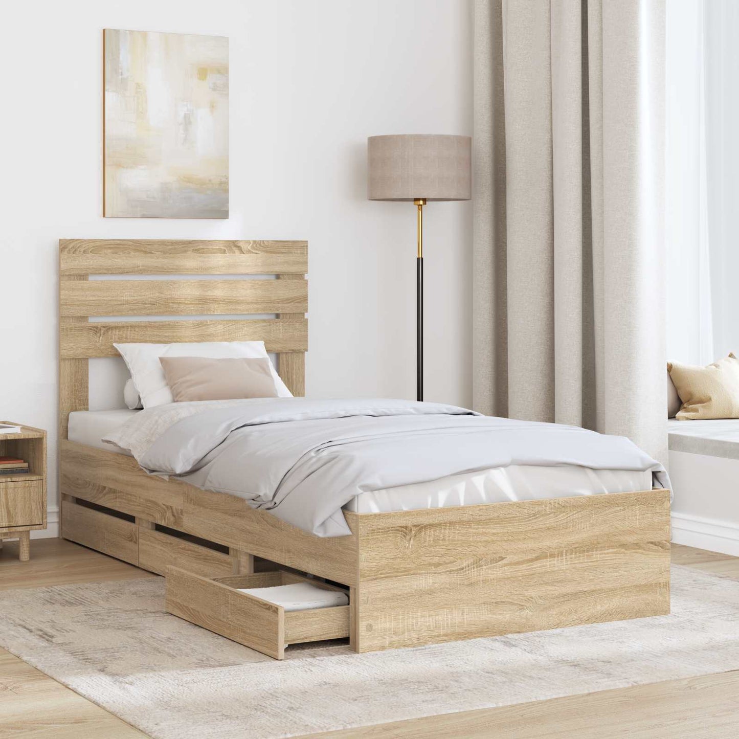 Bedframe met lade Sonoma Eiken 100 x 200 cm Ingenieurshout is nu te koop bij PeponiXL, paradijselijk wonen!
