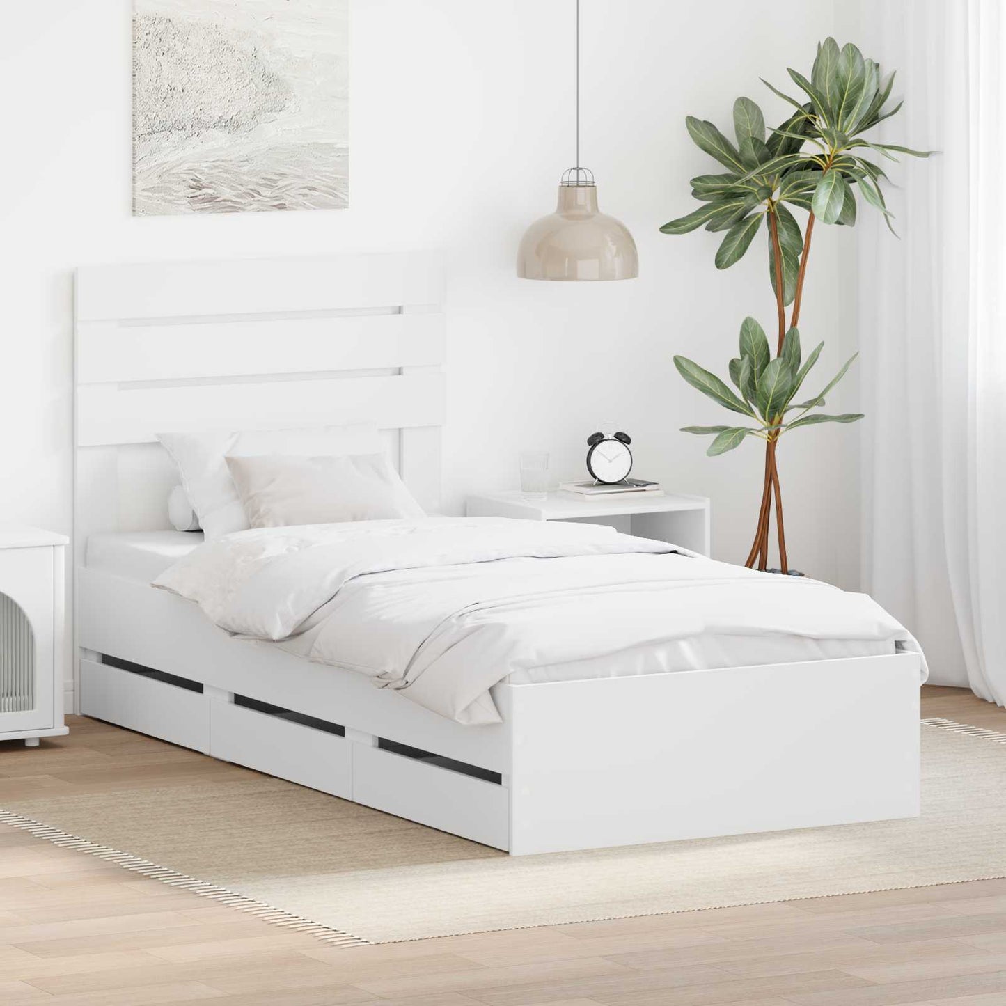 Bedframe met lade met hoofdeinde Wit 90 x 200 cm Ingenieurshout is nu te koop bij PeponiXL, paradijselijk wonen!