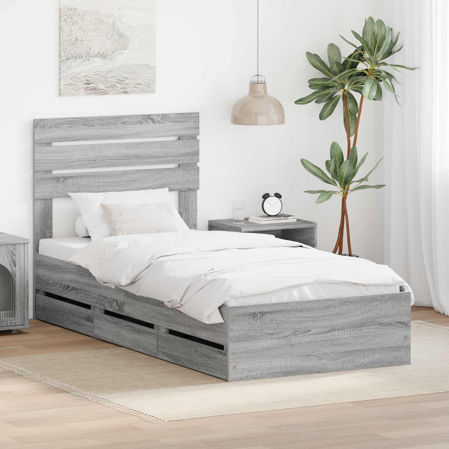 Bedframe met lade Grijs Sonoma 90 x 200 cm Ingenieurshout is nu te koop bij PeponiXL, paradijselijk wonen!