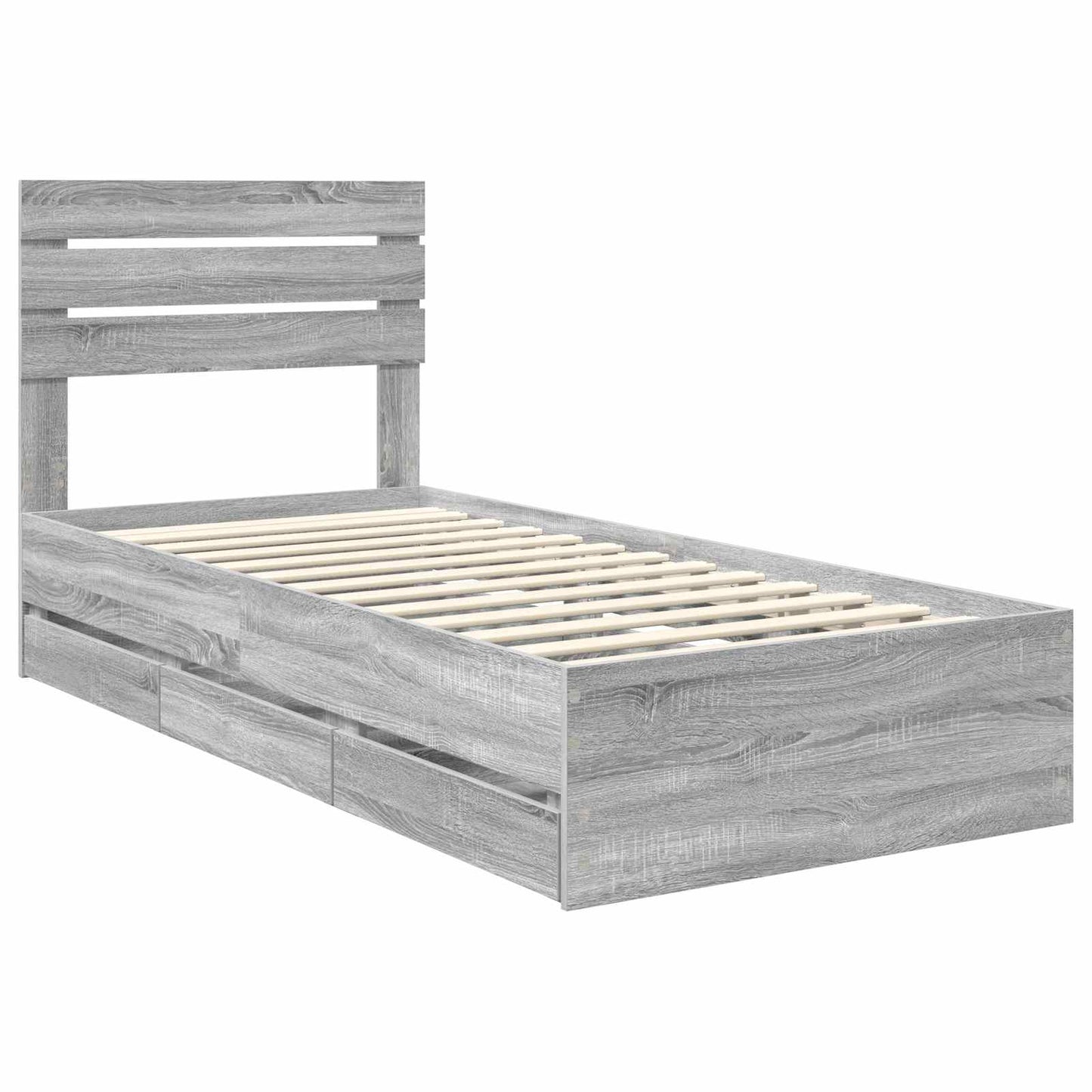 Bedframe met lade Grijs Sonoma 90 x 200 cm Ingenieurshout is nu te koop bij PeponiXL, paradijselijk wonen!