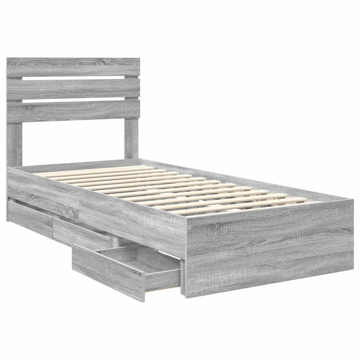 Bedframe met lade Grijs Sonoma 90 x 200 cm Ingenieurshout is nu te koop bij PeponiXL, paradijselijk wonen!